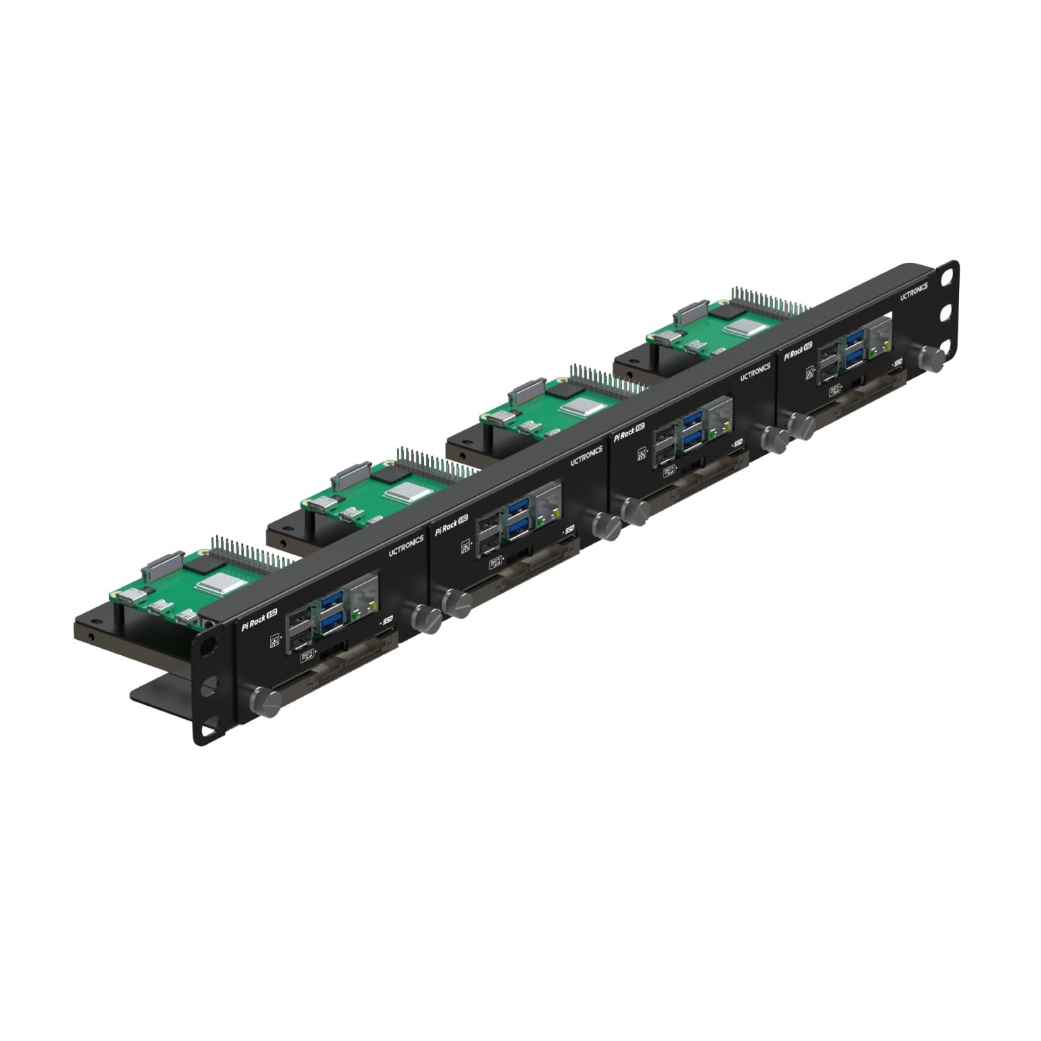 UCTRONICS 19” 1U Rack Mount for Raspberry Support Up to 4 Pis and SSDs, Black
