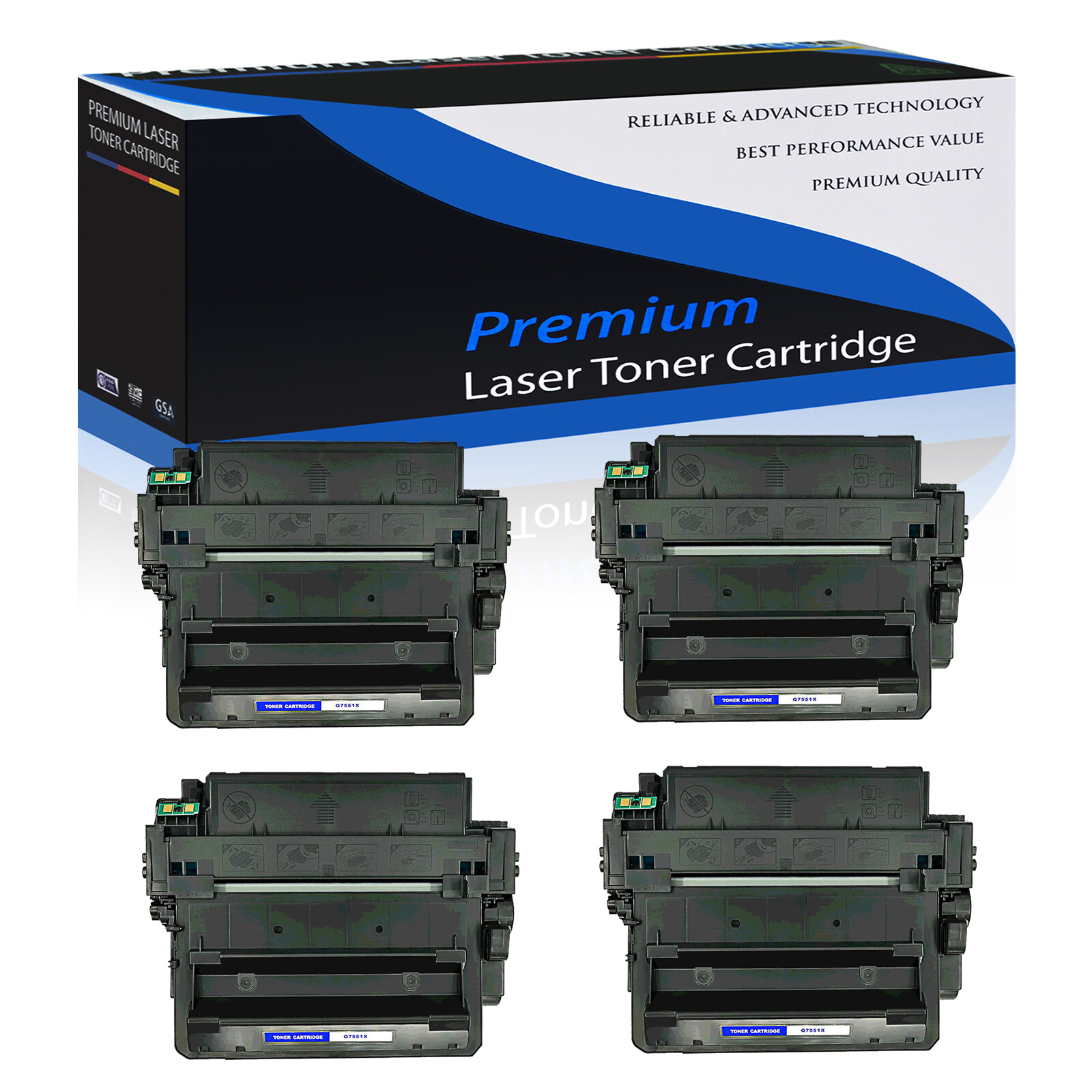4 PACK Q7551X 51X Toner Compatible For HP LaserJet P3005 P3005d P3005dn P3005n