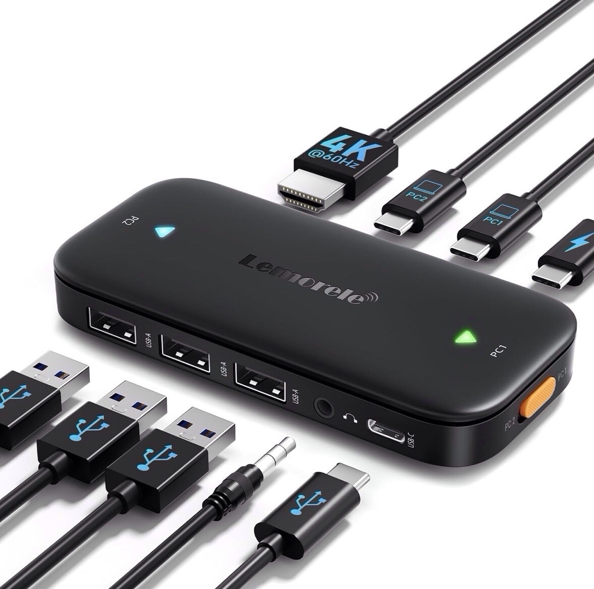 Lemorele USB C KVM Switch, 2 Computer Sharing 4K@60Hz HDMI Monitor, 100W PD F...