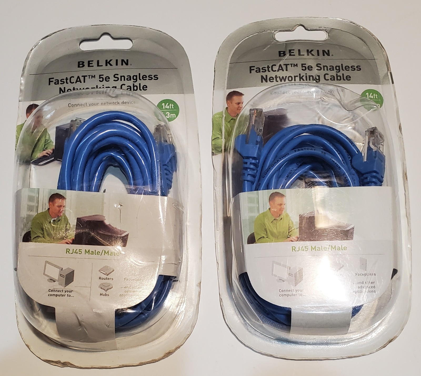 2 pack Belkin FastCat Cat5e Networking Cable 14 Ft Blue RJ45 Connectors Snagless