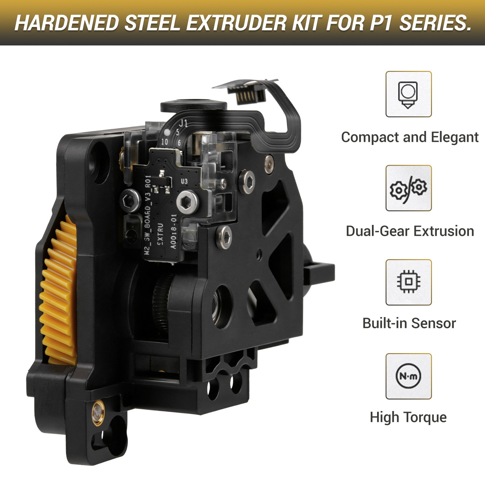 Hardened Steel Extruder Kit for Bambu Lab P1P/P1S – Upgraded Dual-Gear Drive