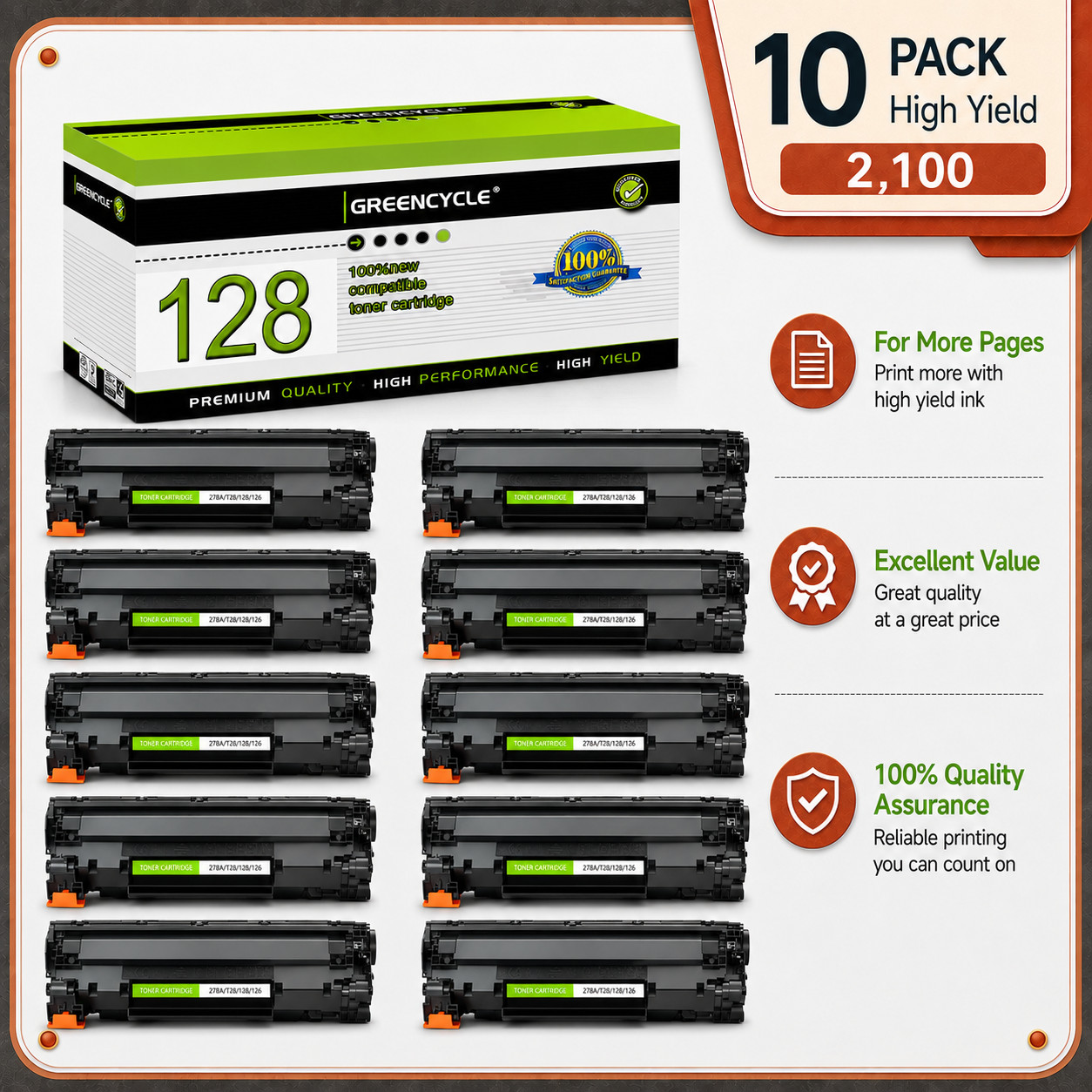 10X GREENCYCLE Toner Cartridge for Canon128 Imageclass MF4580dn MF4770n MF4880dw
