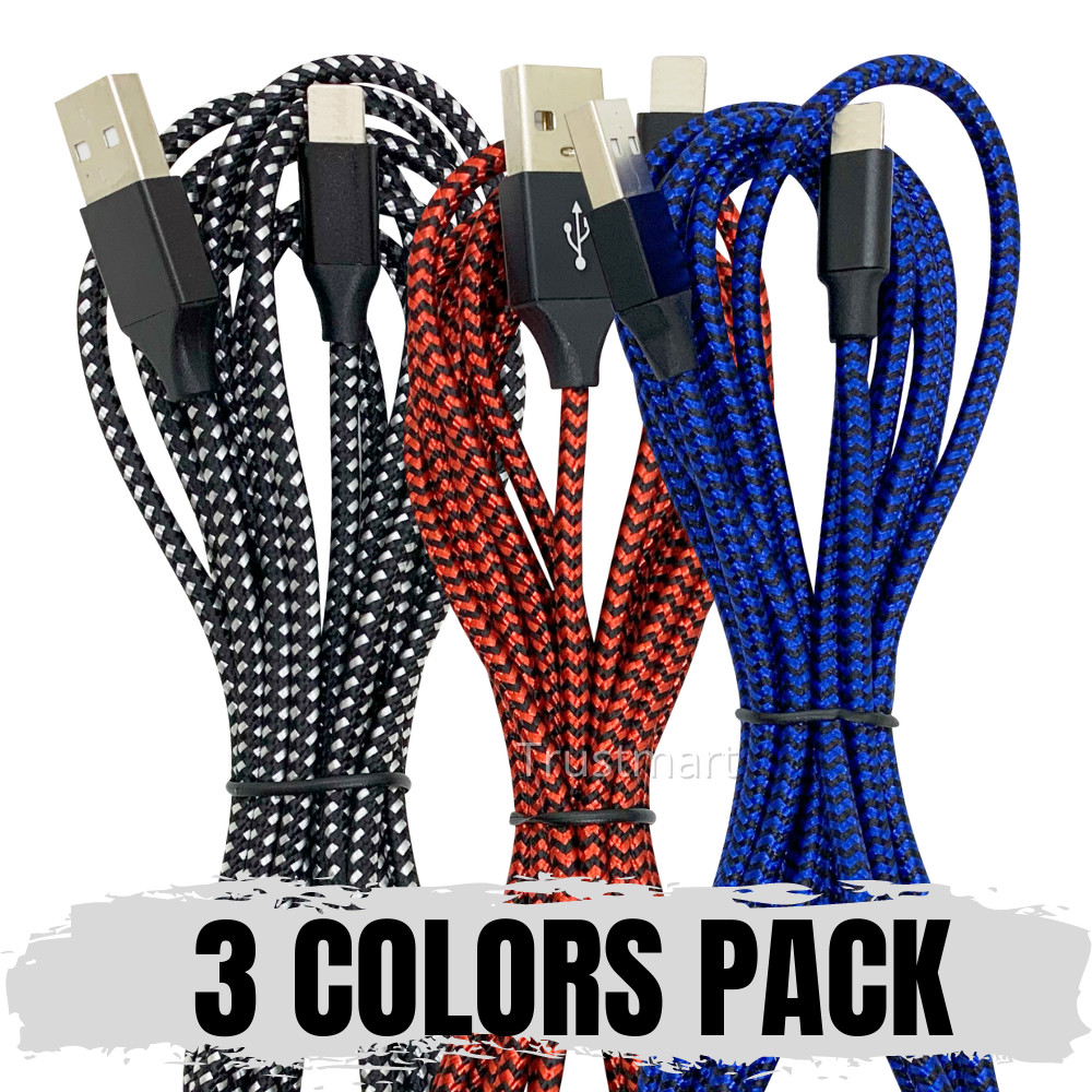 3 Pack 10Ft Braided Fast Charging Cable Cord For iPhone 14 13 12 Pro 11 8 7 iPad