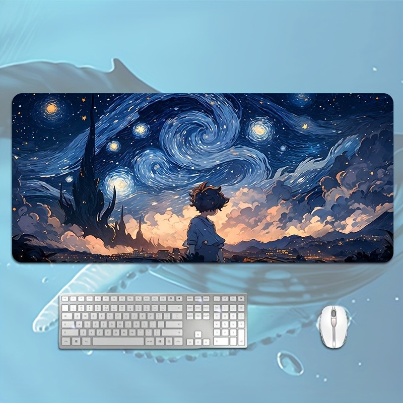 1pc Suitable for Gaming & Office Desk Mat with Starry Night Sky - Non-Slip Rub