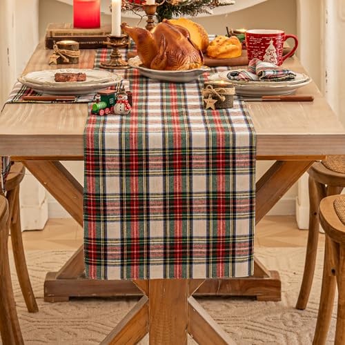 Christmas Table Runner, Winter Holiday Table Runners 72 Red White Plaid 13x72"