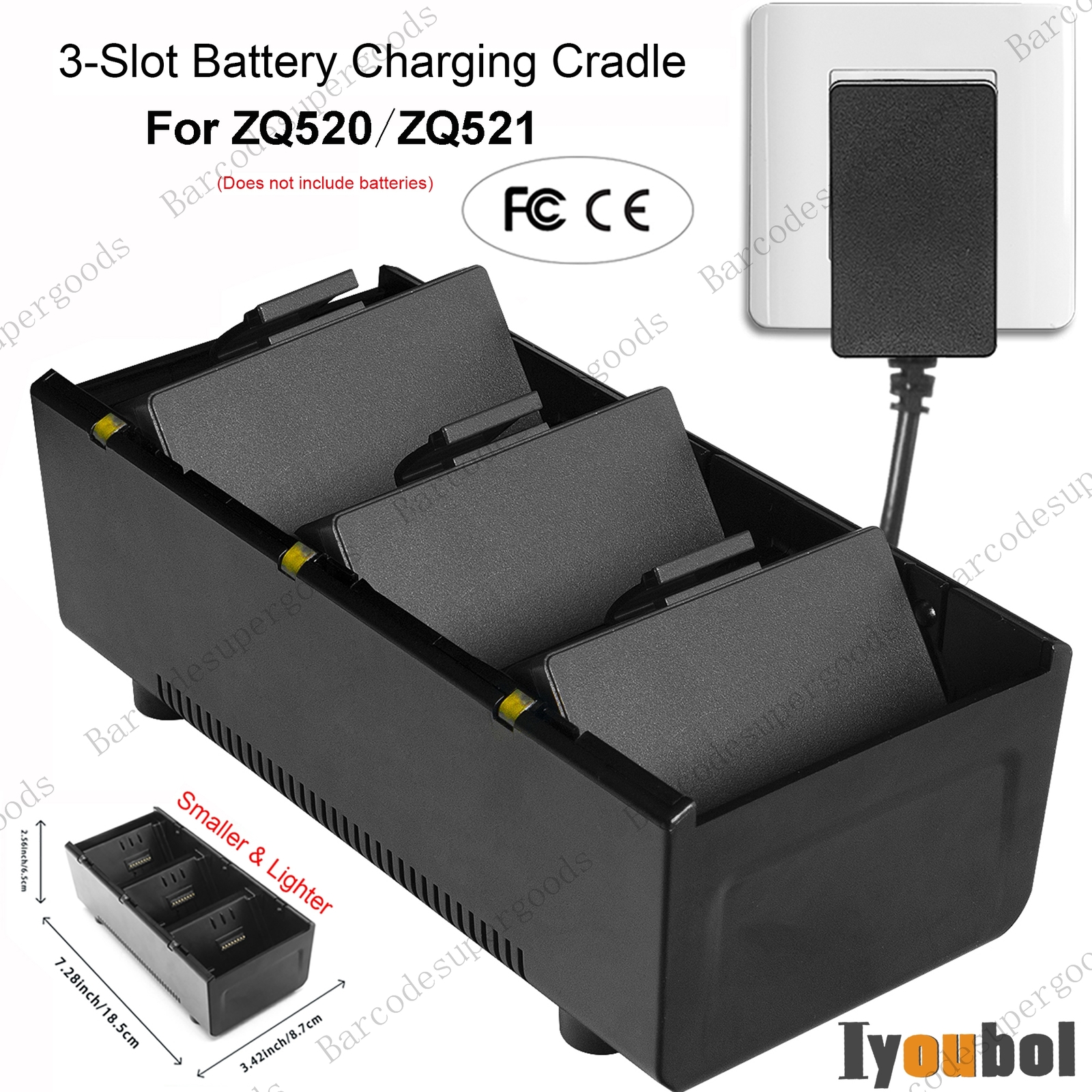 3-Slot Battery Charging Cradle + Adapter for zebra ZQ520 ZQ521 Battery P1051378