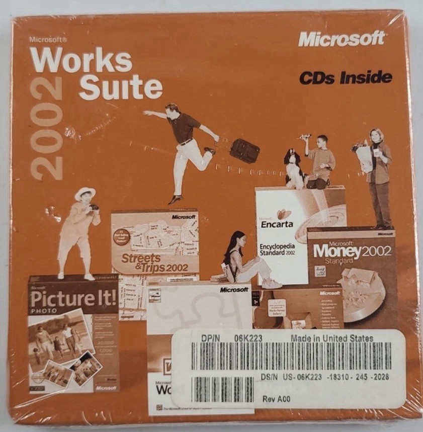 Microsoft Works Suite 2002 Software CD w Product Key Brand New Factory Sealed