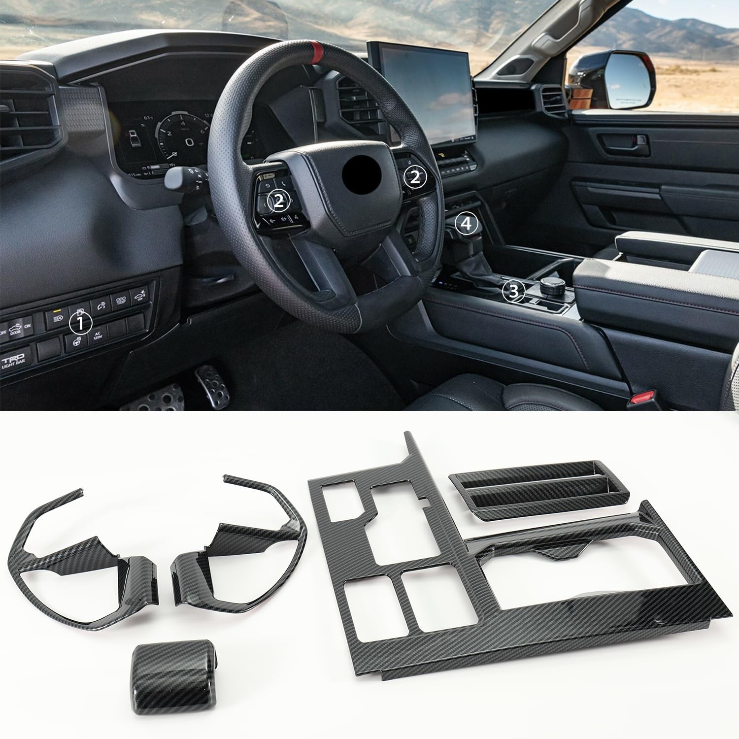 Tempsnow Gear Shift Panel Cover Trim Tundra 2022-2026 Steering Wheel Cover
