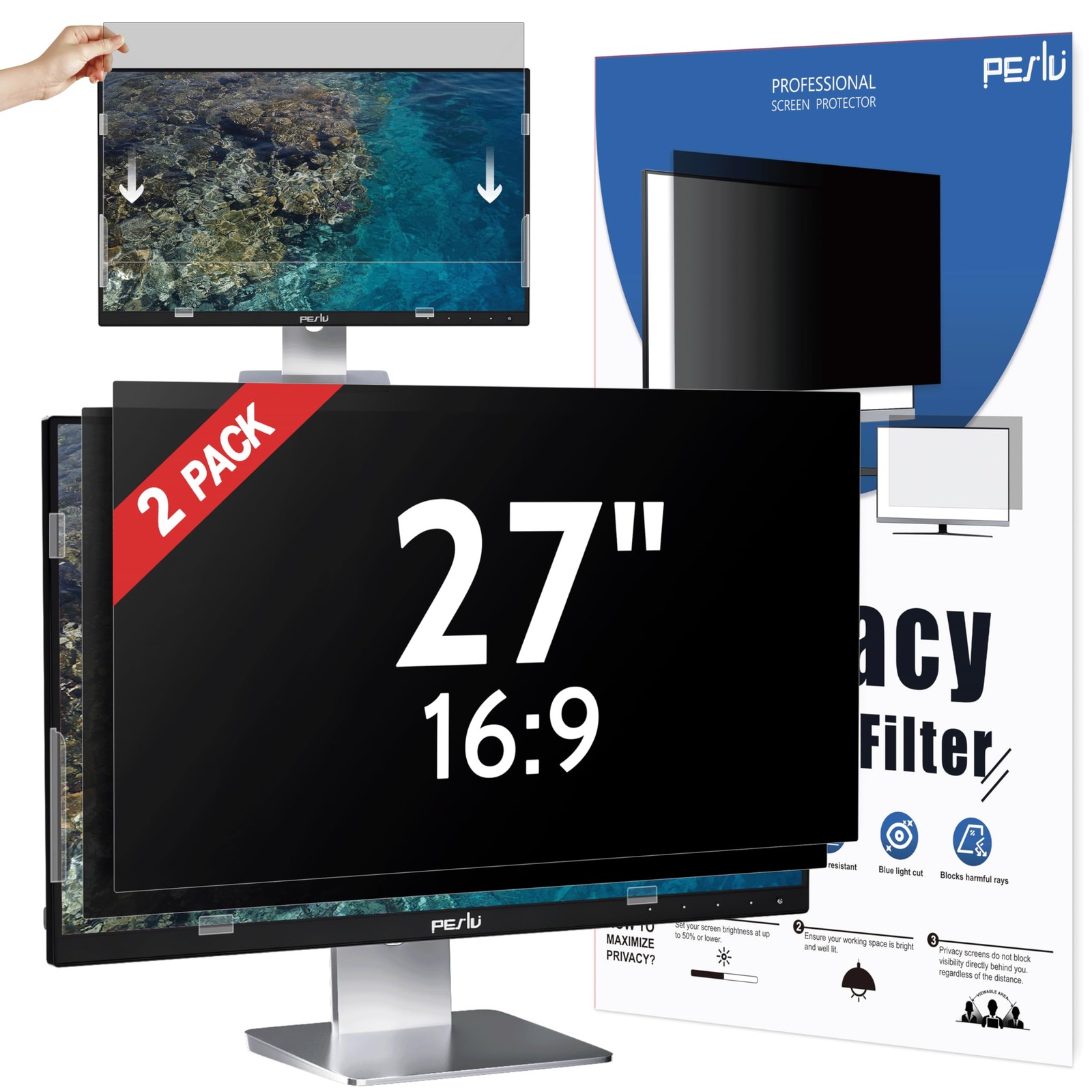 Peslv [2-Pack] 27 Inch Privacy Screen for Computer Monitor 16:9 Aspect Ratio,...