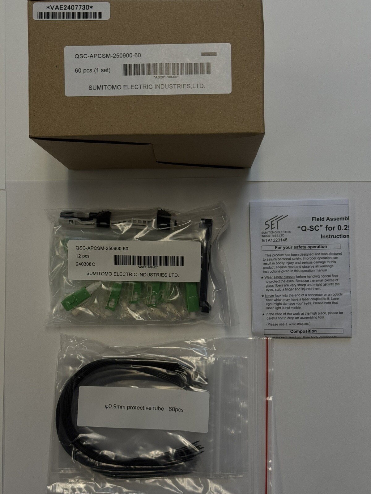 Sumitomo QSC/APC Connector 9/125µm Single Mode Fiber Optic Connector. Lot Of 60