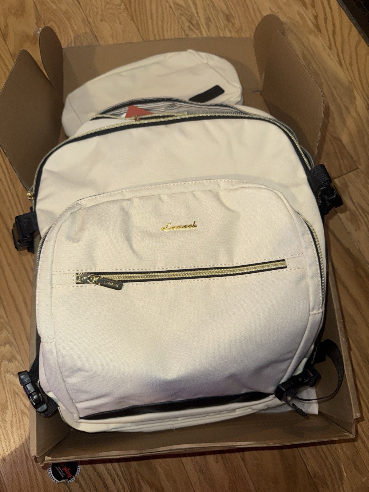 LOVEVOOK Laptop Backpack + Matching Pouch Beige/Cream Travel Work Bag