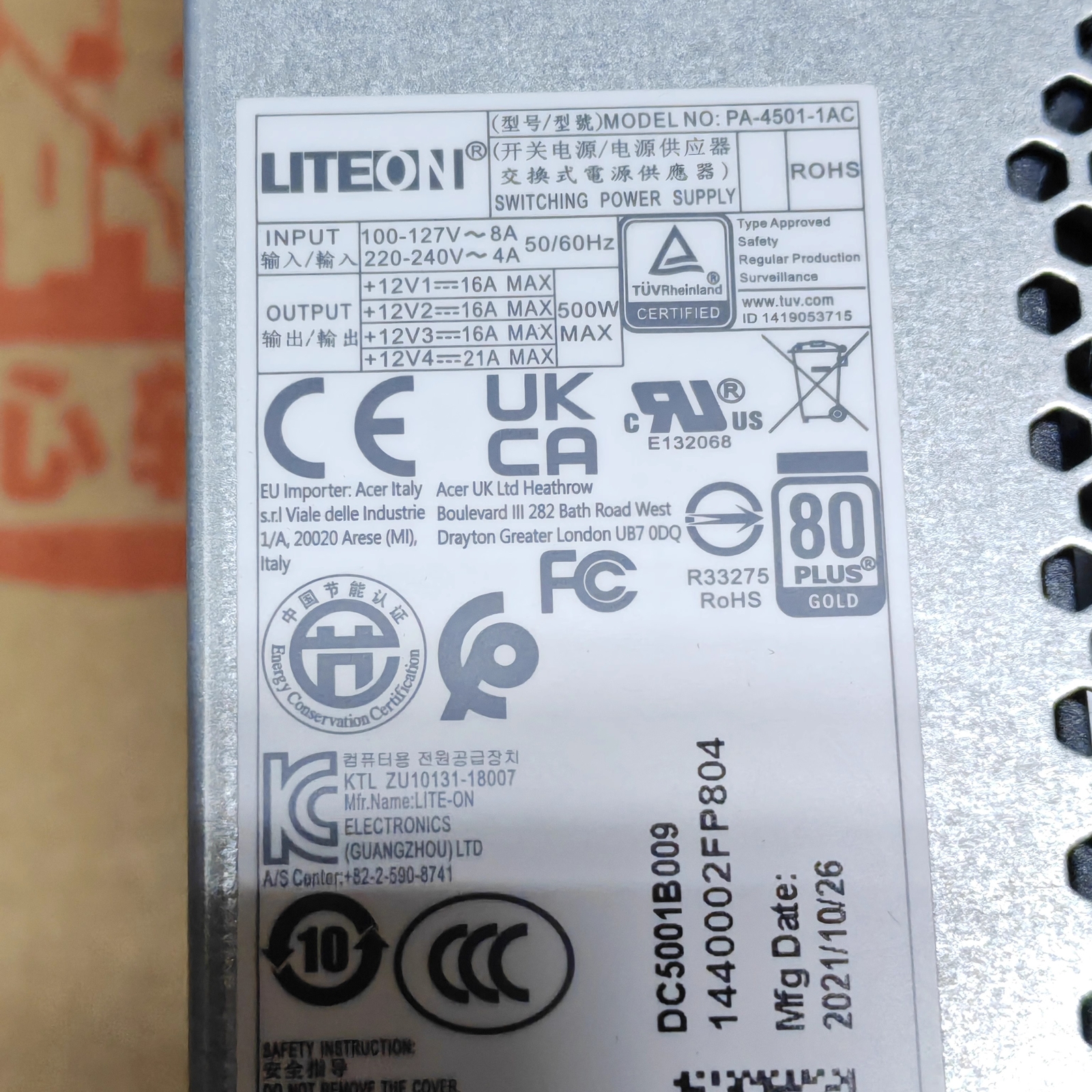 Acer Aspire TC895 Computer Power Supply 500W DC5001B009 PA-4501-1AC FastShipping