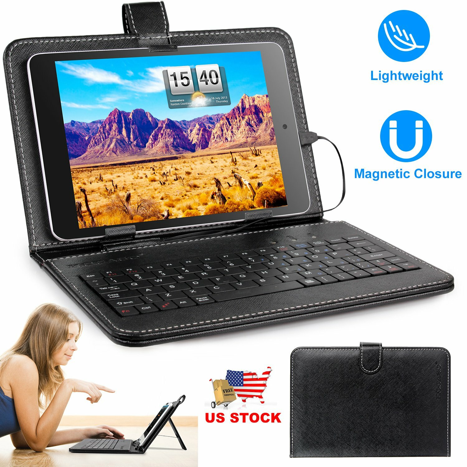 7.9" Slim PU Leather Case Cover W/ Keyboard Stand USB 2.0  For Android Tablet PC