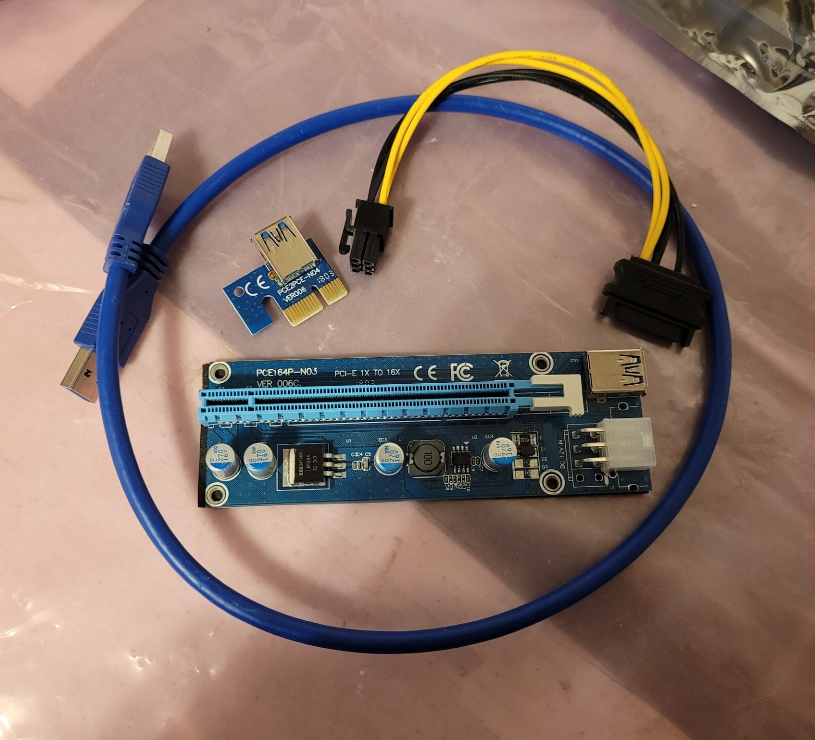 GPU Riser PCE164P-N03 VER006C PCI-E 1X TO 16X Express Extender Adapter & Access.