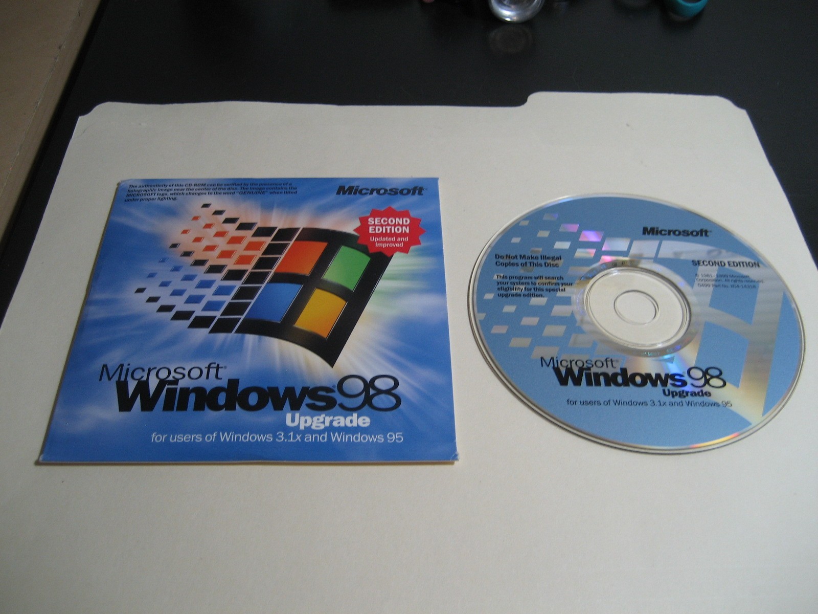 Vintage Microsoft Windows 98 Upgrade - Second Edition Software CD With Key