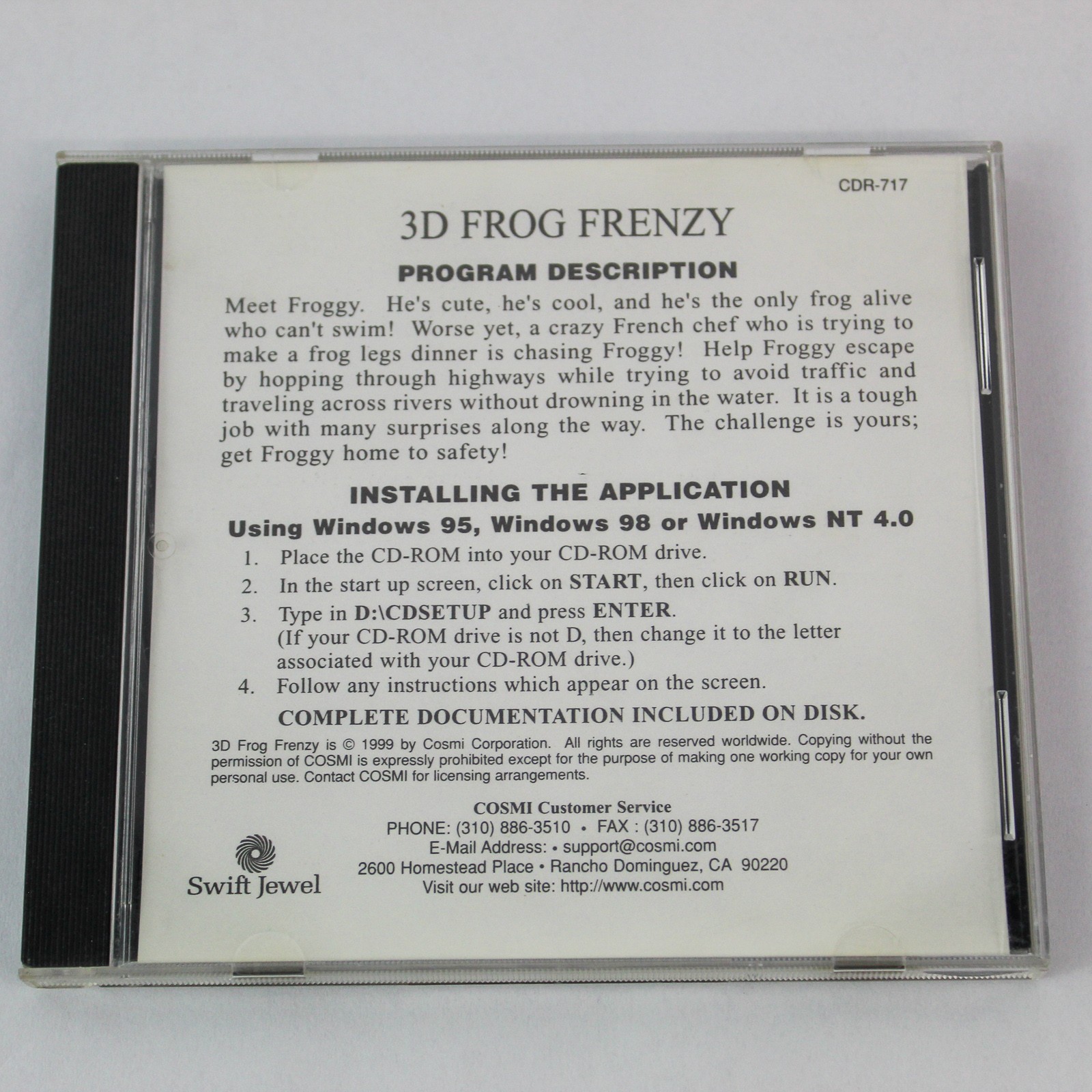3D Frog Frenzy Game CD by COSMI Corp 1999 - Untested Pre-owned