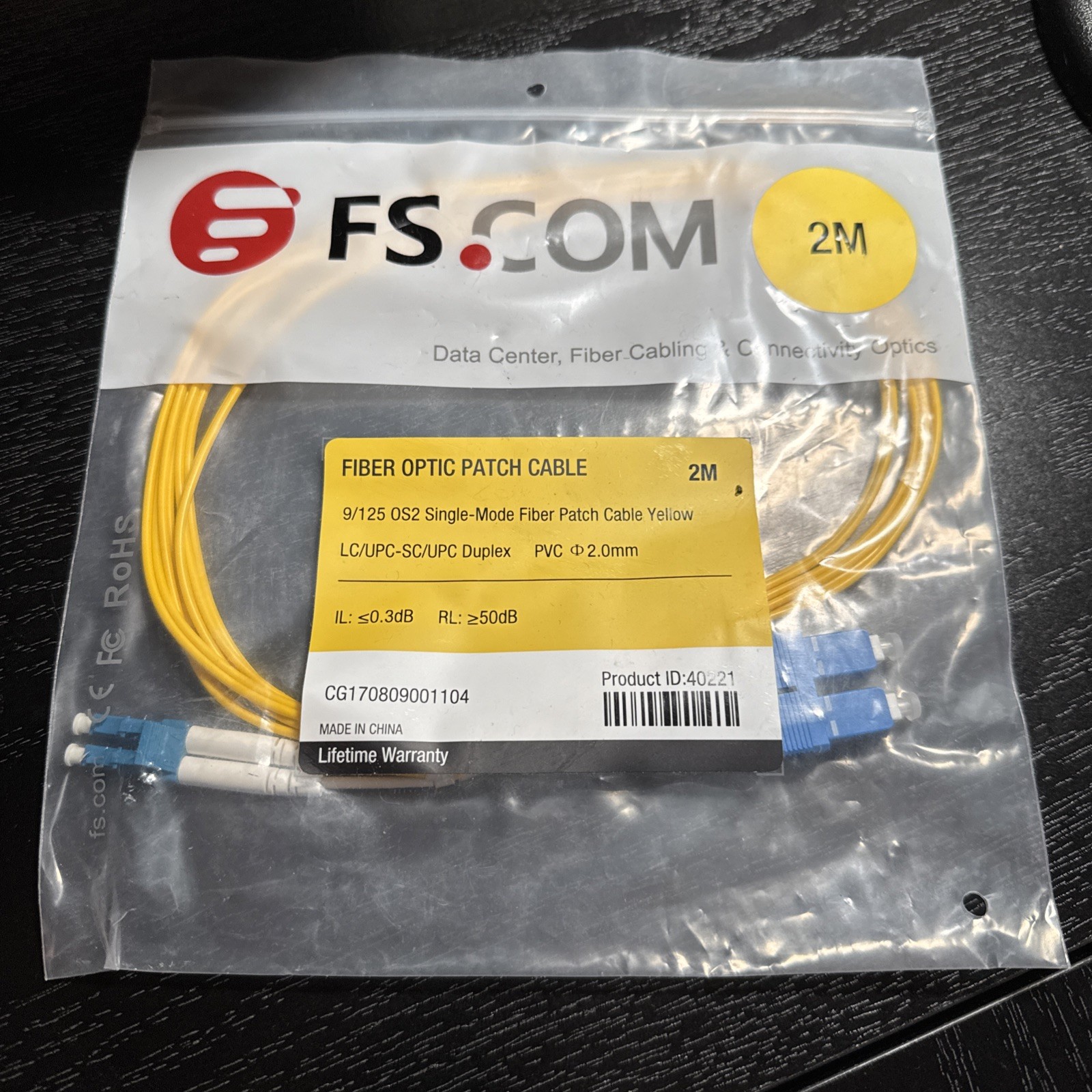 New FS.com 40221 2M LC To SC Duplex OS2 9/125 Single Mode Fiber Optic Cable