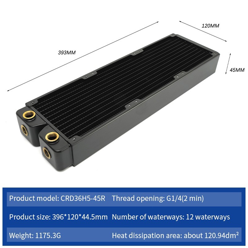 OCOCOO 360mm Lead-Free Copper Core Radiator 45mm Thick G1/4 Water Cooling PC