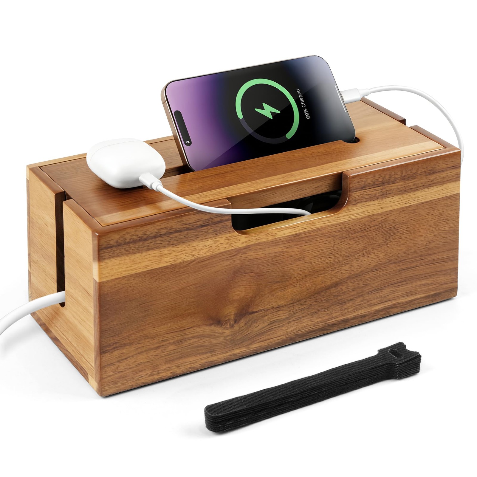 Acacia Cable Management Box Cord Hider Organizer Phone Stand 12 Inch