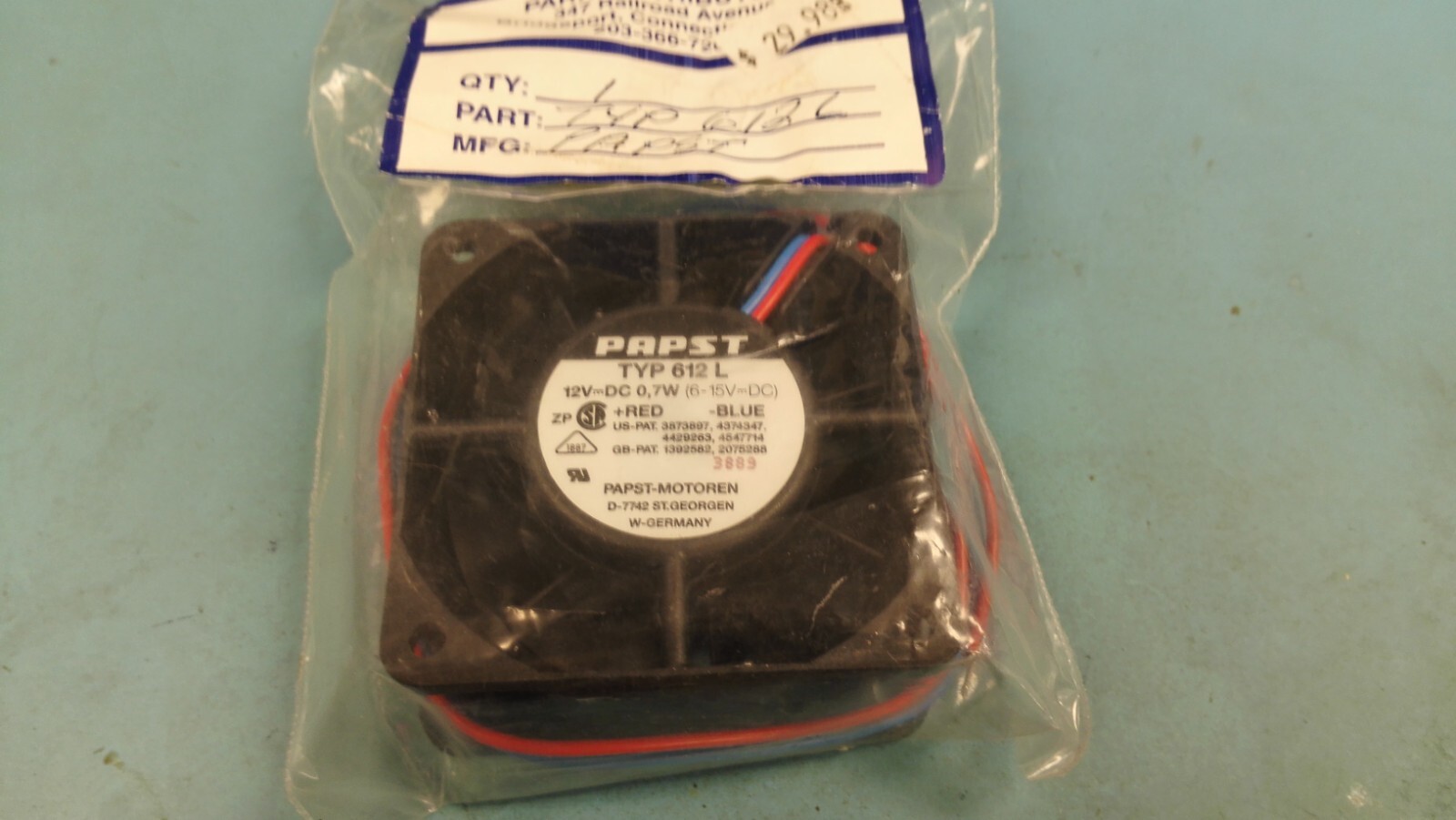 TYP612, TYP612L PAPST FAN TYP 612L 12V DC 2.5WATT 60X60X25MM 2WIRE HIGH QUALITY 