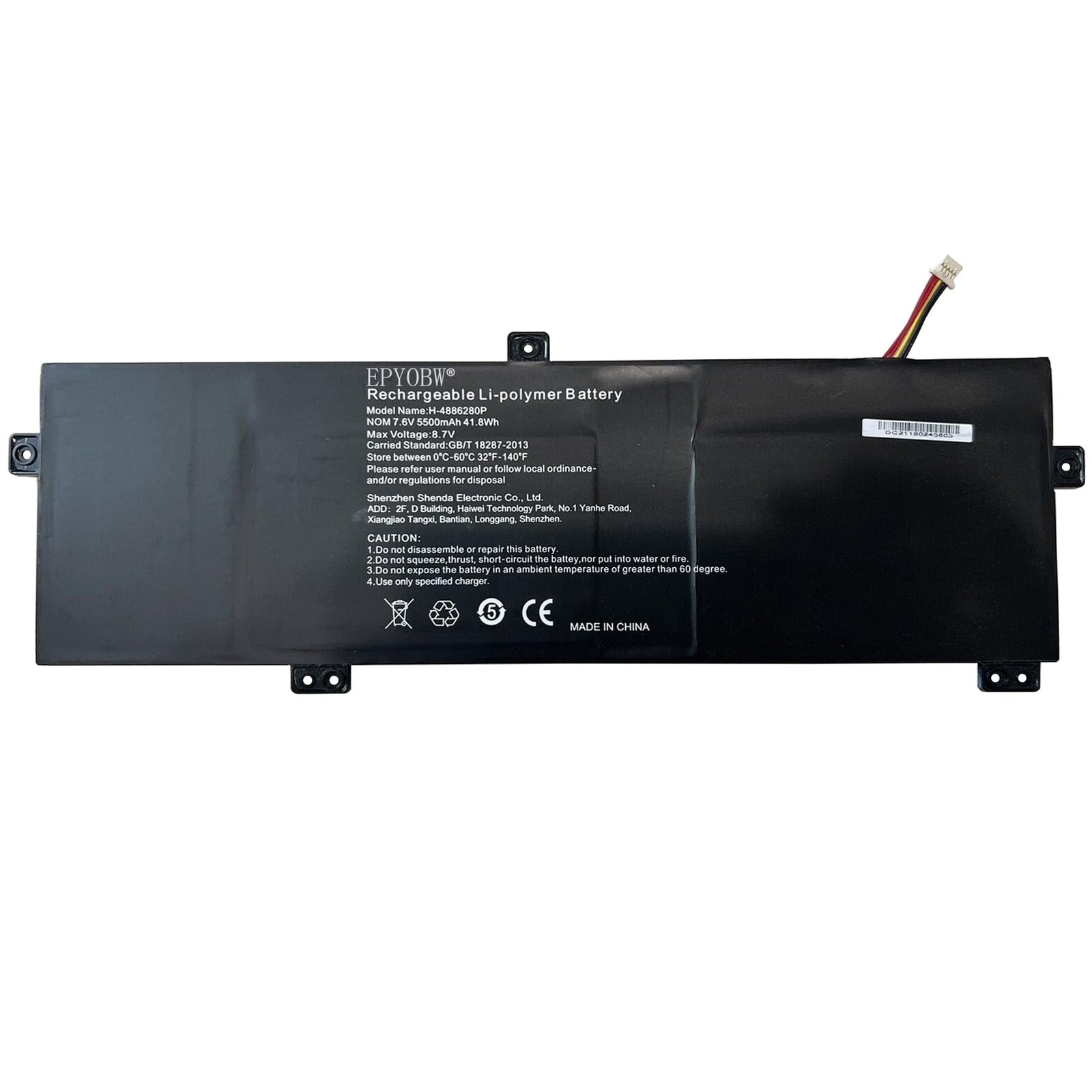 H-4886280P Laptop Battery 38Wh 5000mAh 2-Cell 7.6V Compatible with Gateway GW...