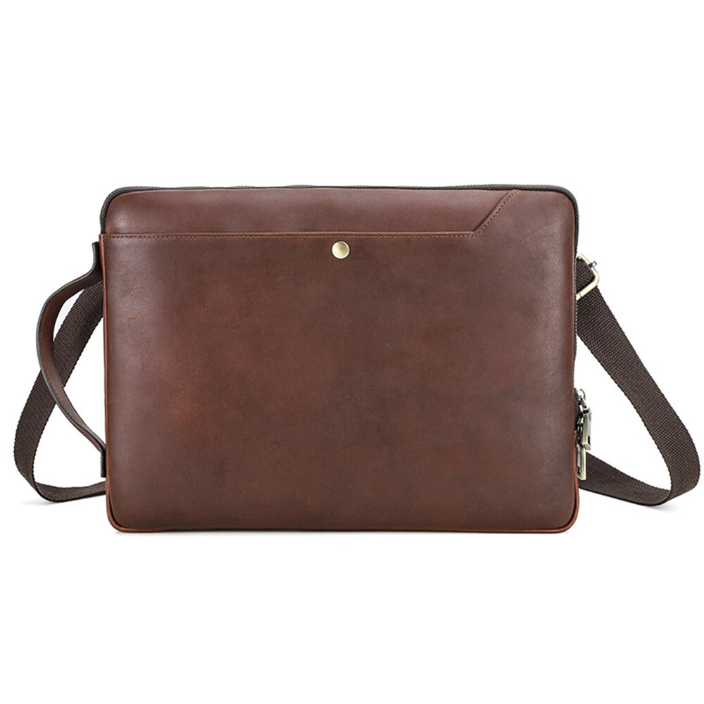 Genuine Leather Laptop Shoulder Bag For MacBook Air Pro 13 14 inch Carrying Case