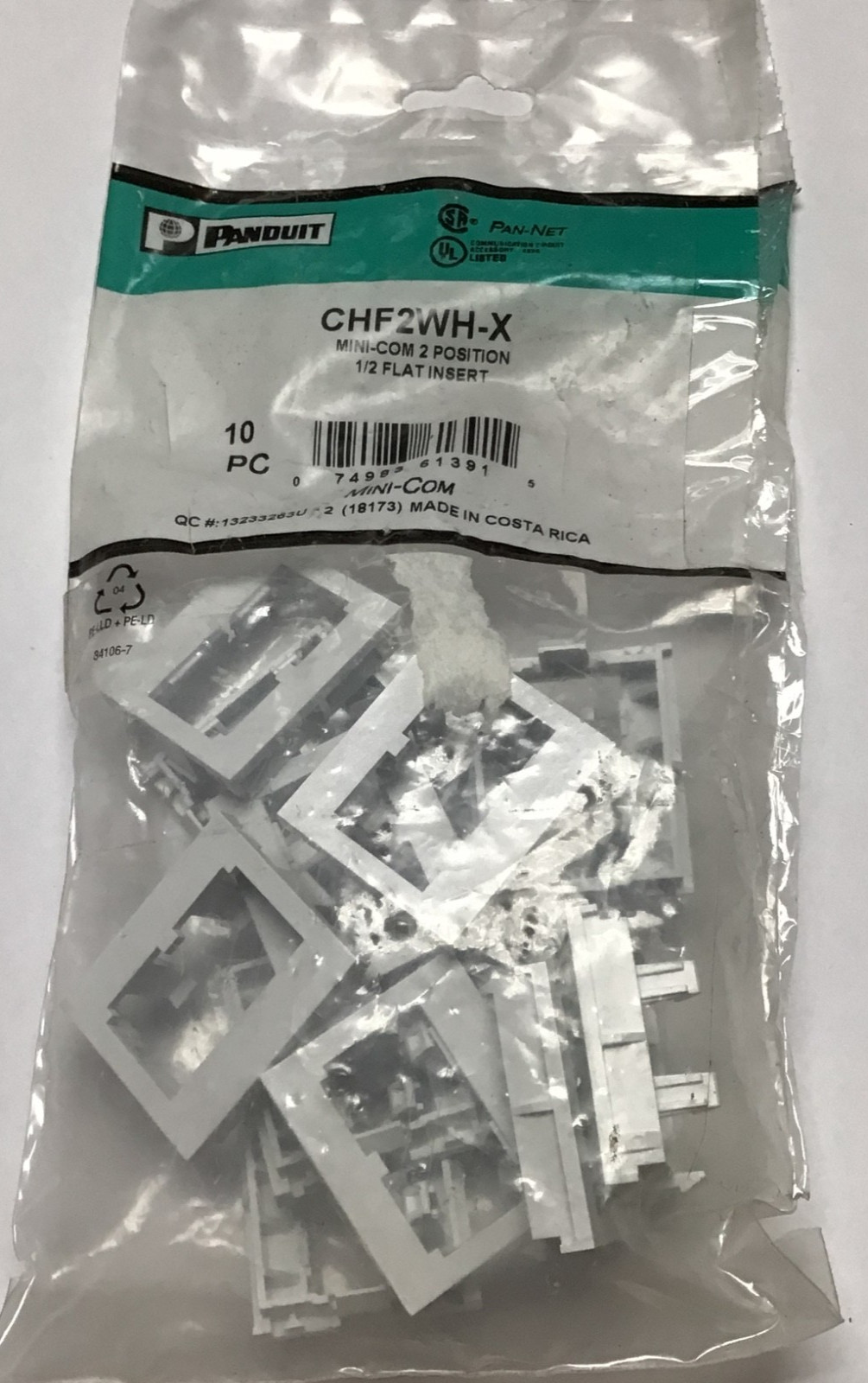 PANDUIT CHF2WH-X Modular Insert Flat 1/2 Size ABS 2 Port White 10 pcs