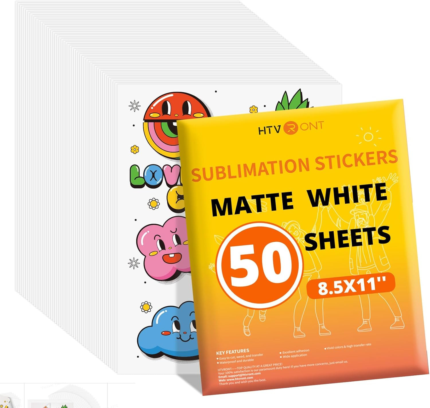 50 Pcs Glossy White Waterproof Sublimation Sticker Paper 8.5 X 11In