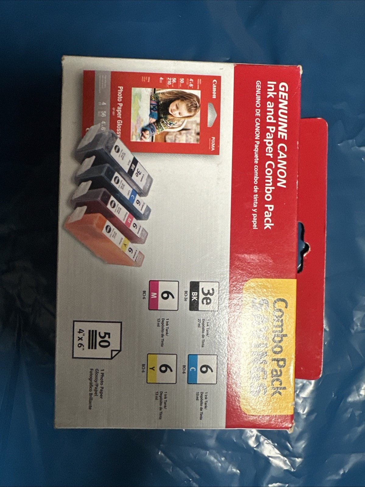 Canon BCI-3e/6 Genuine Four Colors with 50 Photo Paper Sheets