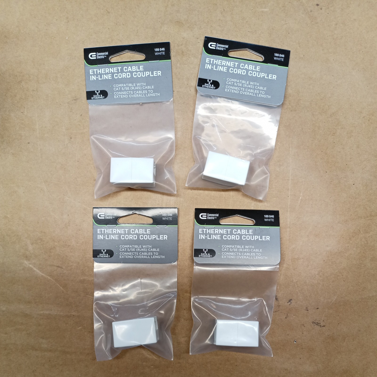 (4pack)Commercial Electric In-Line Ethernet Cord Coupler White DAPCCW-E-1