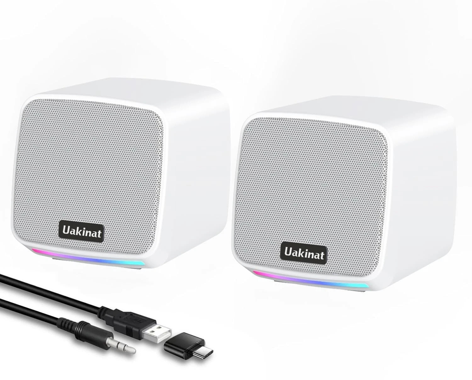 Computer Speakers Desktop PC USB Powered 3.5mm Aux Speaker Laptop White