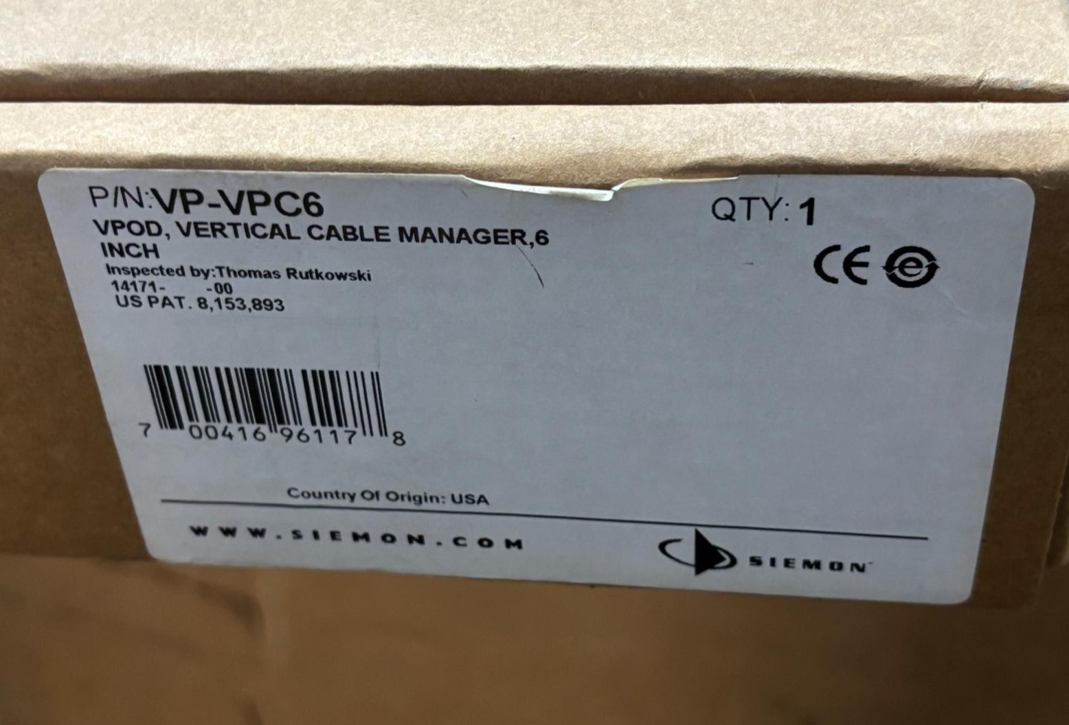 Siemon VP-VPC6 VPod, Vertical Cable Manager, 6 inch