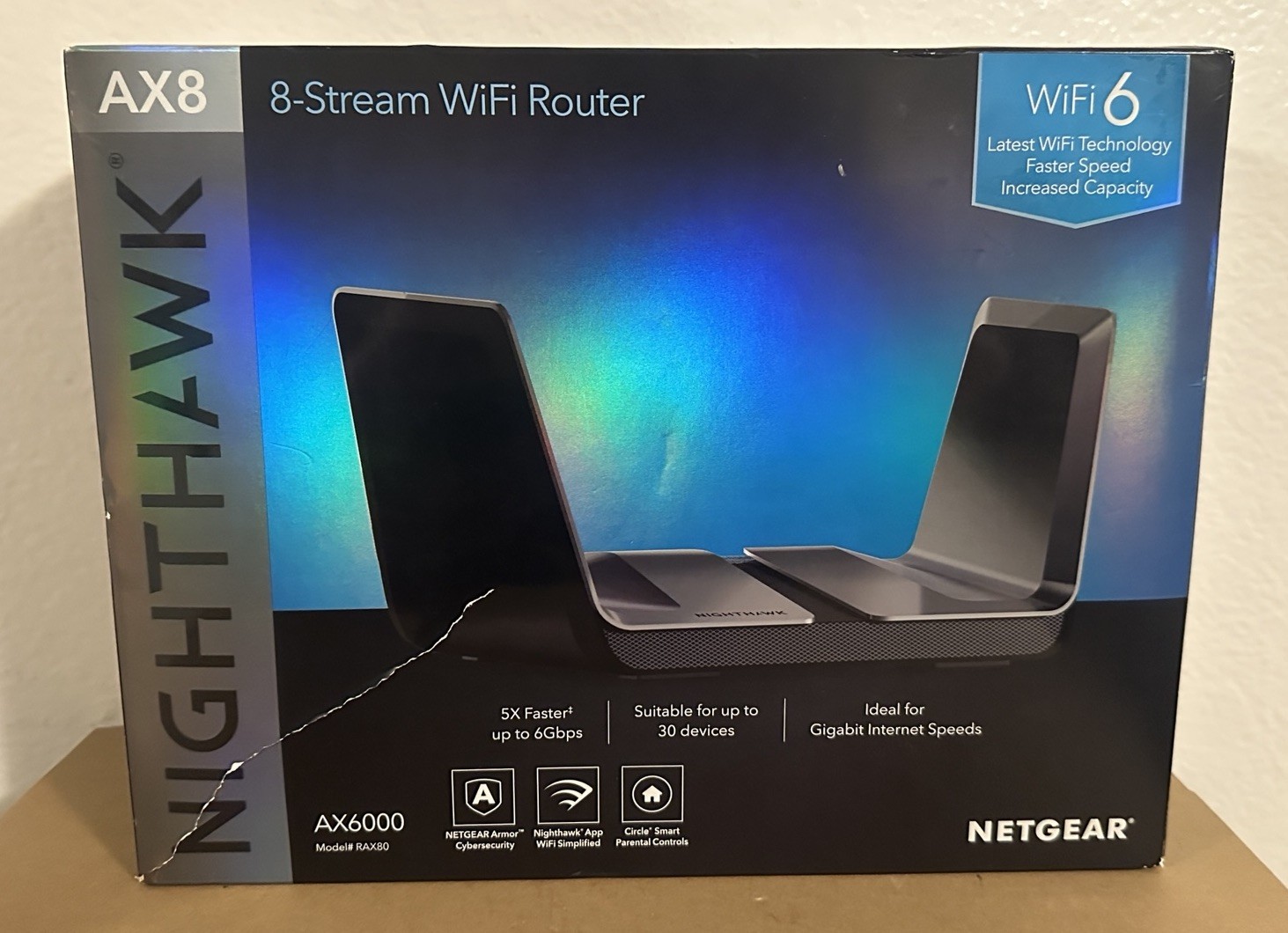 Netgear Nighthawk 8-Stream WiFi 6 Router AX8 AX6000 RAX80-100CNS