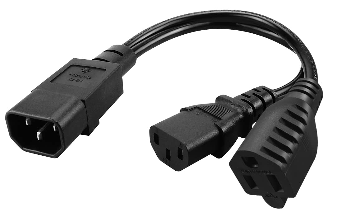 IEC 320 C14 To C13 515R Y Split Short Power Adapter Cable Cord 0.32M/1FT