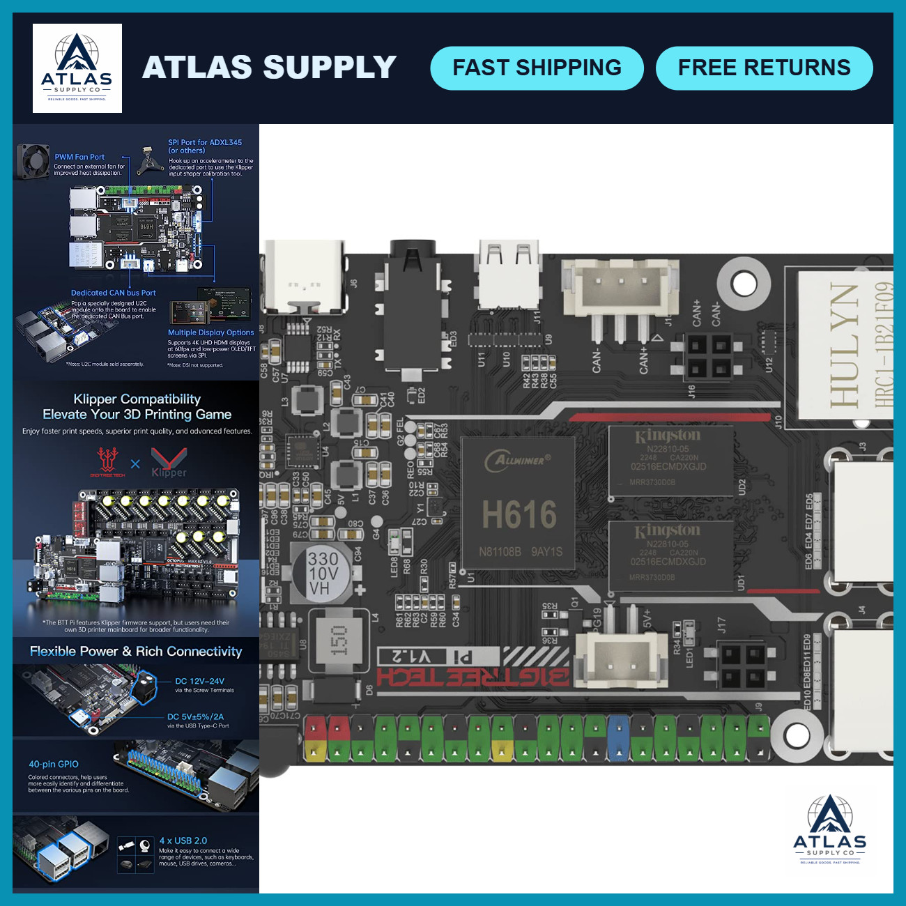 Quad-Core WiFi Control Board 1GB RAM for 3D Printers, Klipper Support, SKR Mini