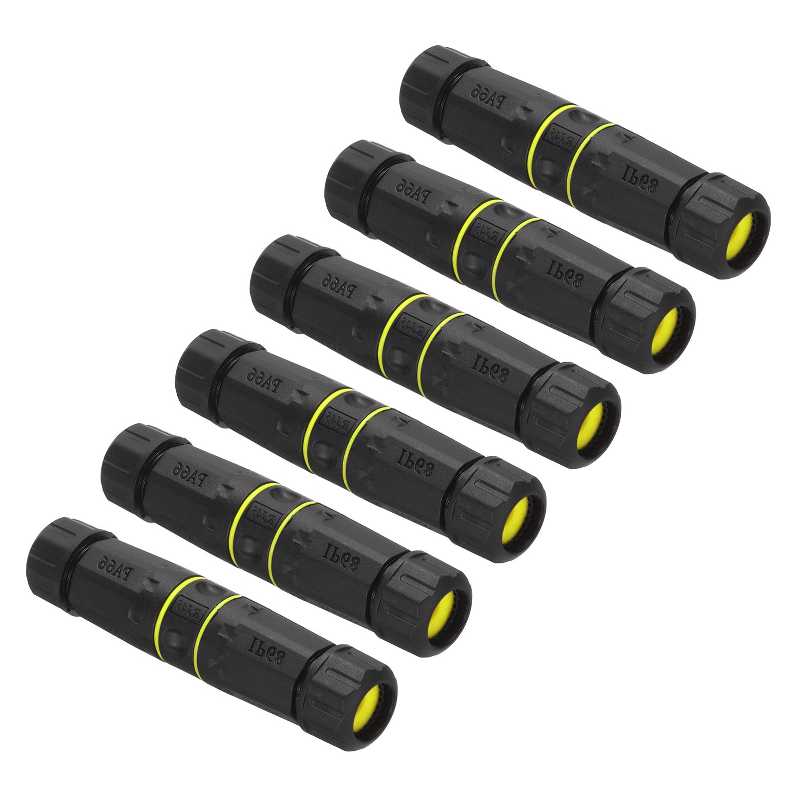 Waterproof RJ45 Coupler, Dual Head IP68 Cable Connector, Pack of 6（Yellow）