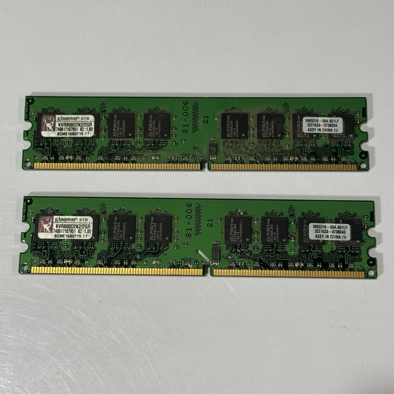 Kingston 2GB Kit 2x1GB DDR2-800 PC2-6400 Desktop RAM KVR800D2K2/2GR