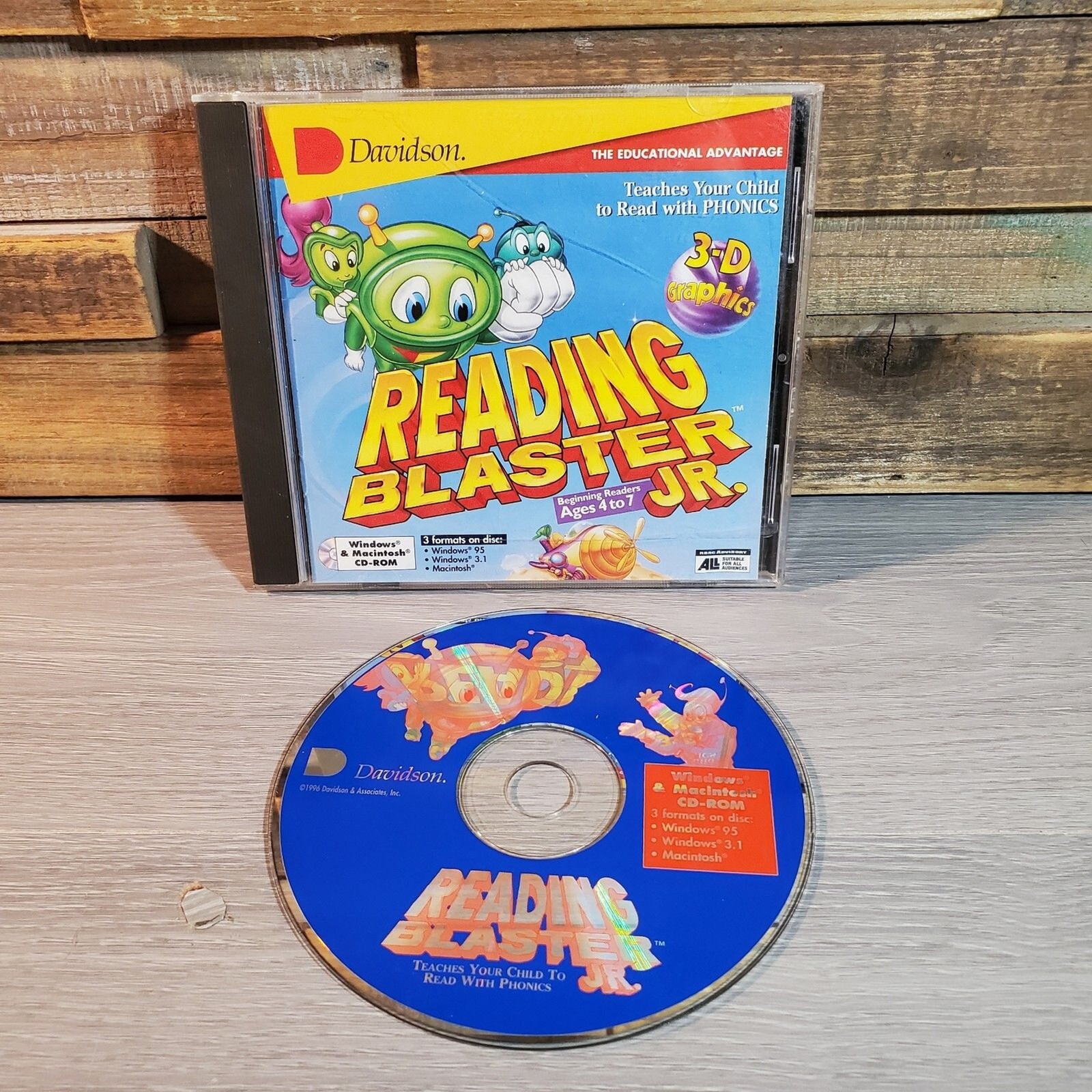 Vtg Reading Blaster Jr CD-ROM Phonics 1996 Davidson Age 4-7 Homeschool Win Mac