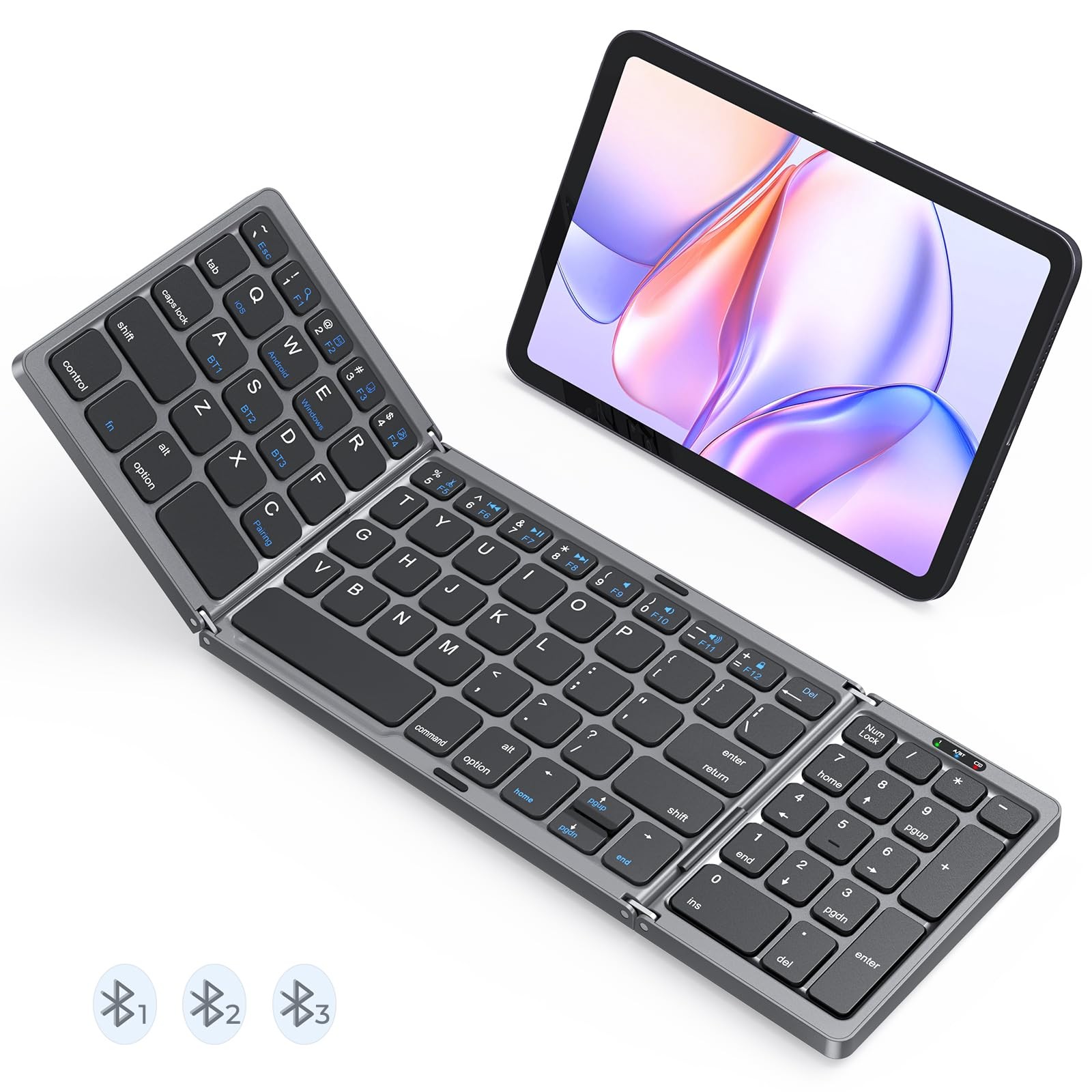 Foldable Bluetooth Keyboard Numeric Keypad Rechargeable Travel Tablet Laptop