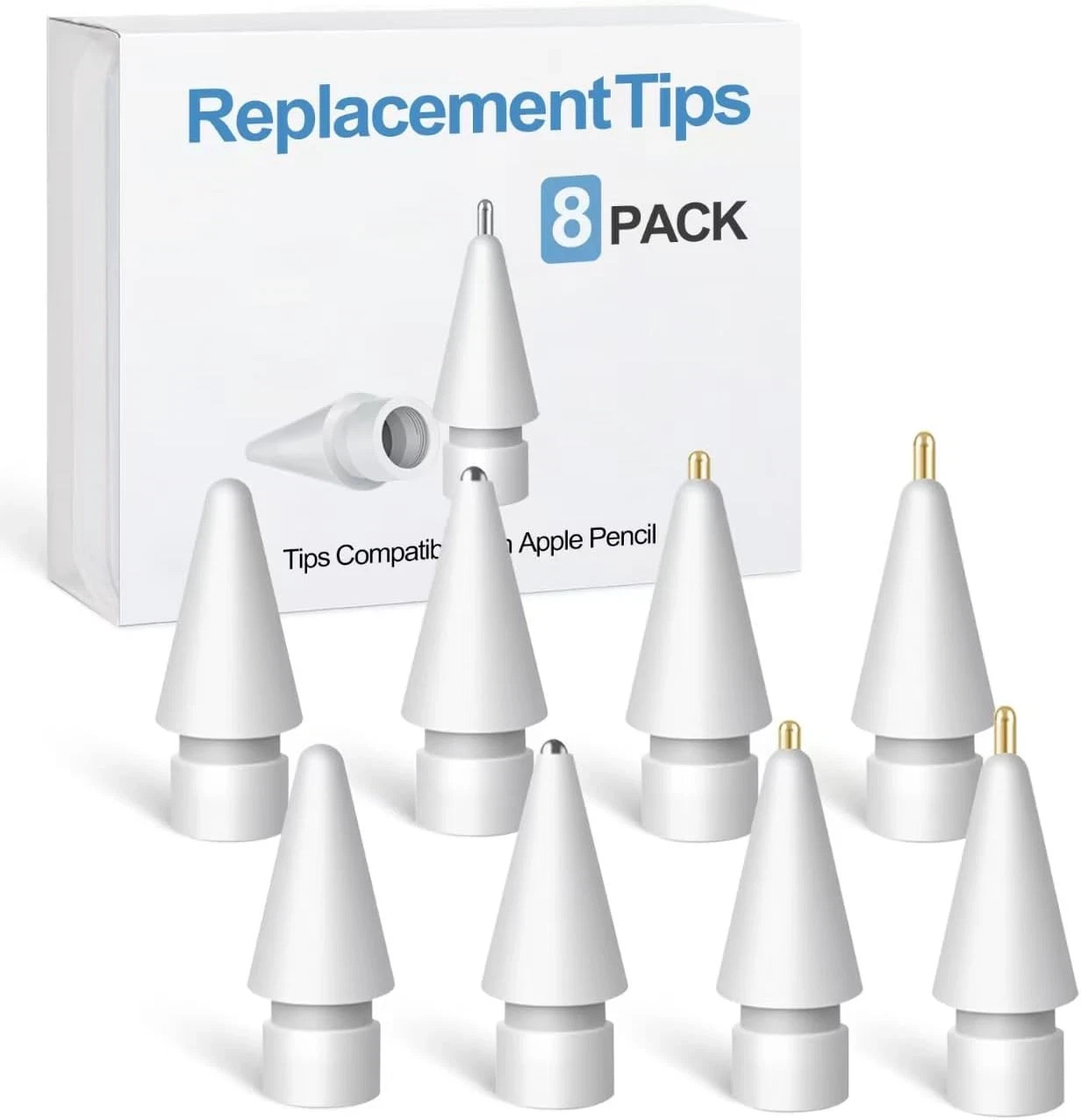 Replacement Tips for Apple Pencil Accessories - 8 Pack Mix Replacement Pencil Ti