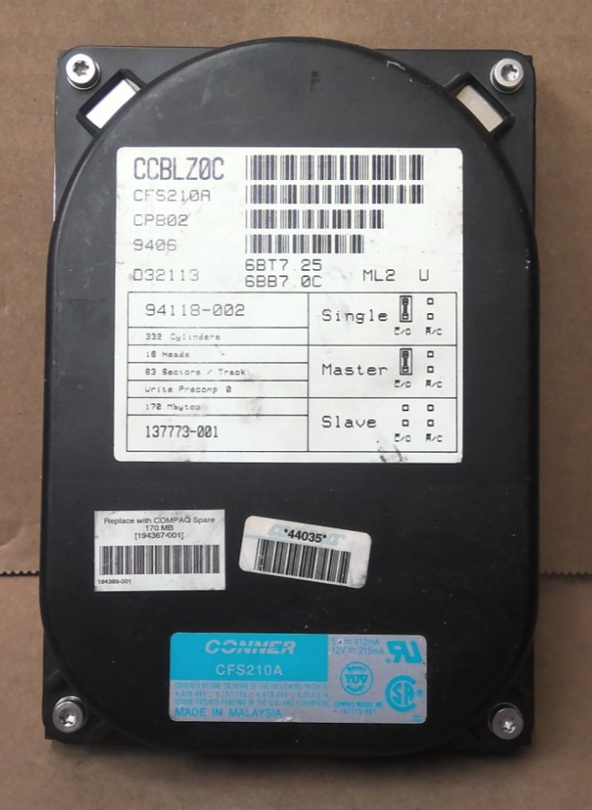 VINTAGE Conner Peripherals CFS210A 3.5-inch hard drive 170MB - TESTED