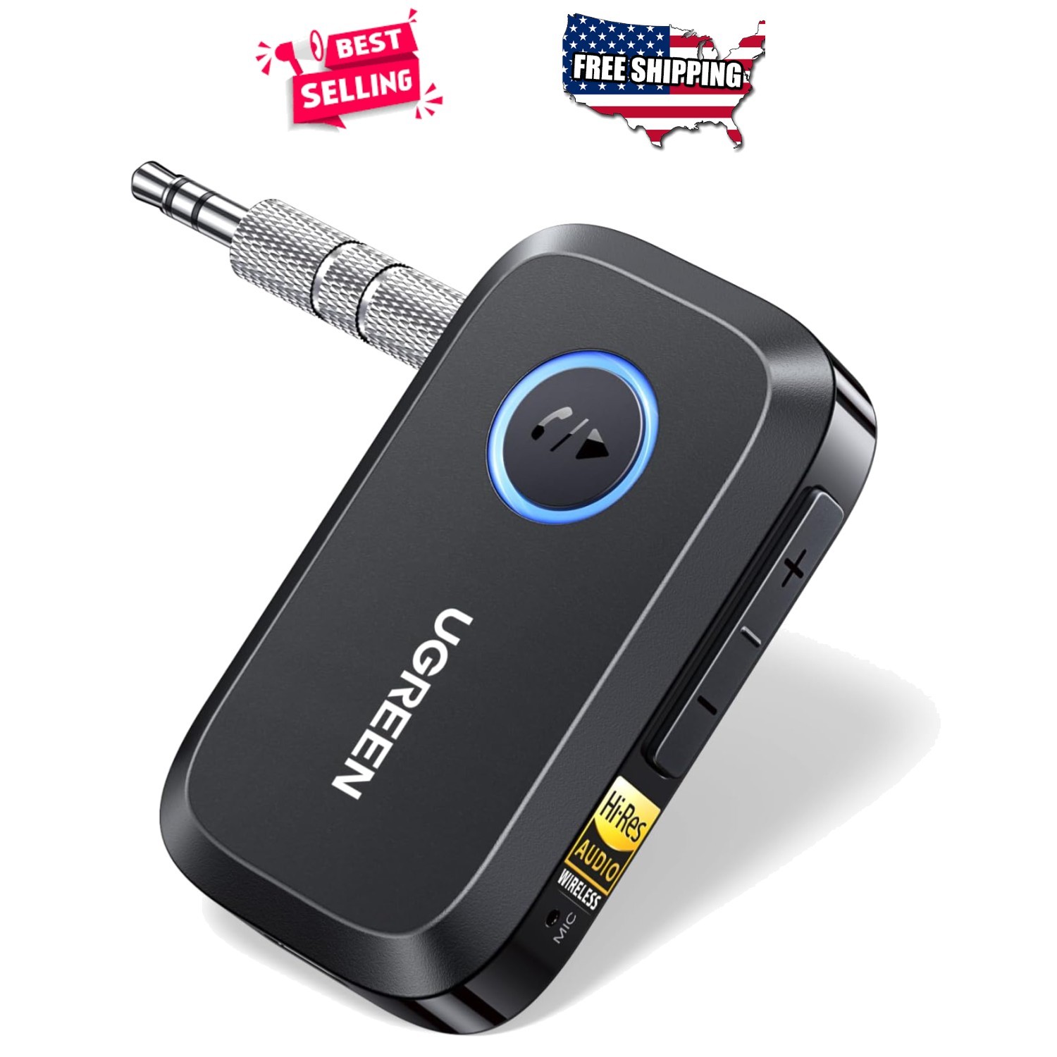 Bluetooth 6.0 Receiver LDAC Hi-Res AUX Adapter AI Noise Cancelling 17H Battery