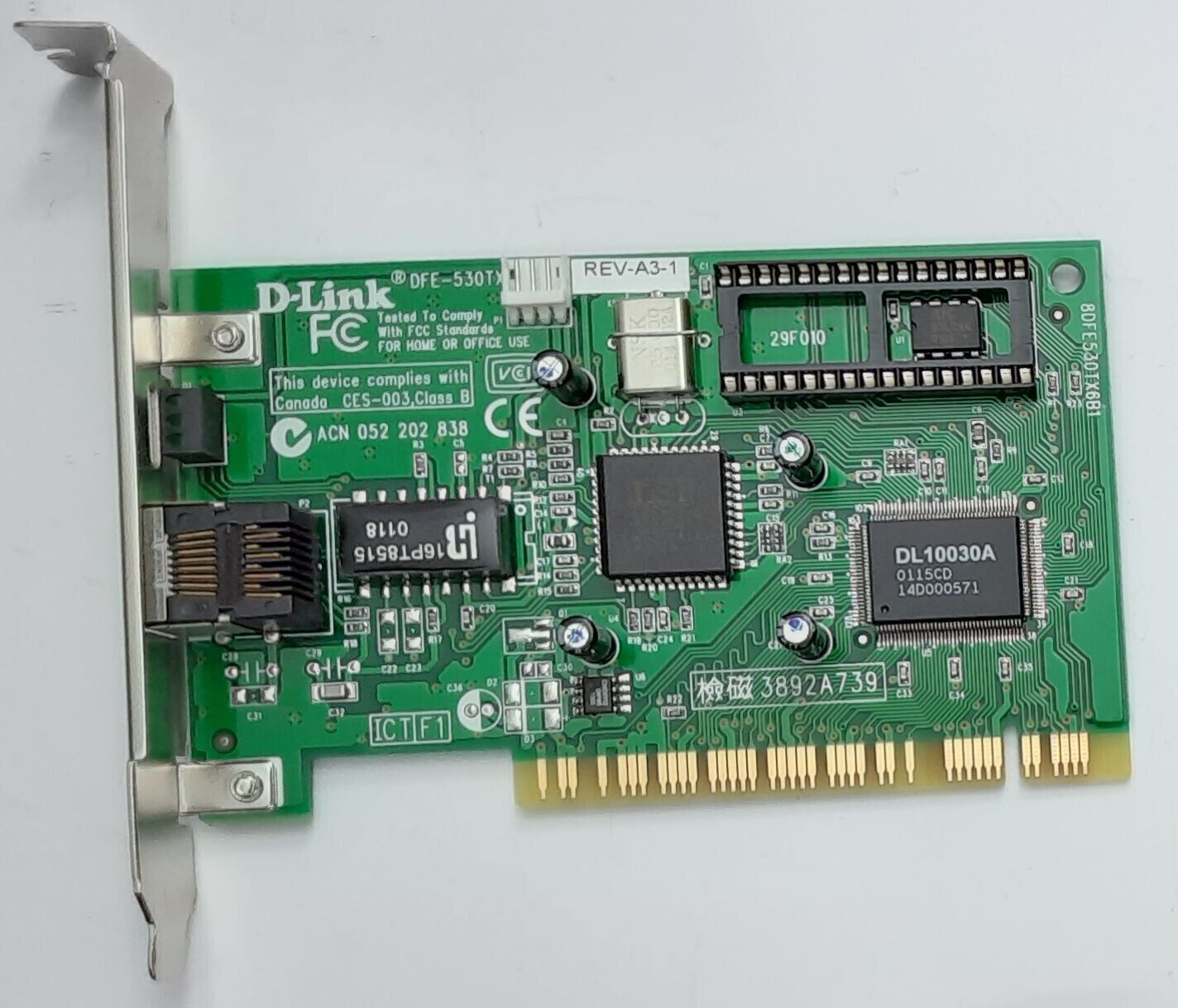 D-Link DE-530TX Rev.A3 PCI Network Card (RJ45, Ethernet, DL10030A, Retro, 2001)