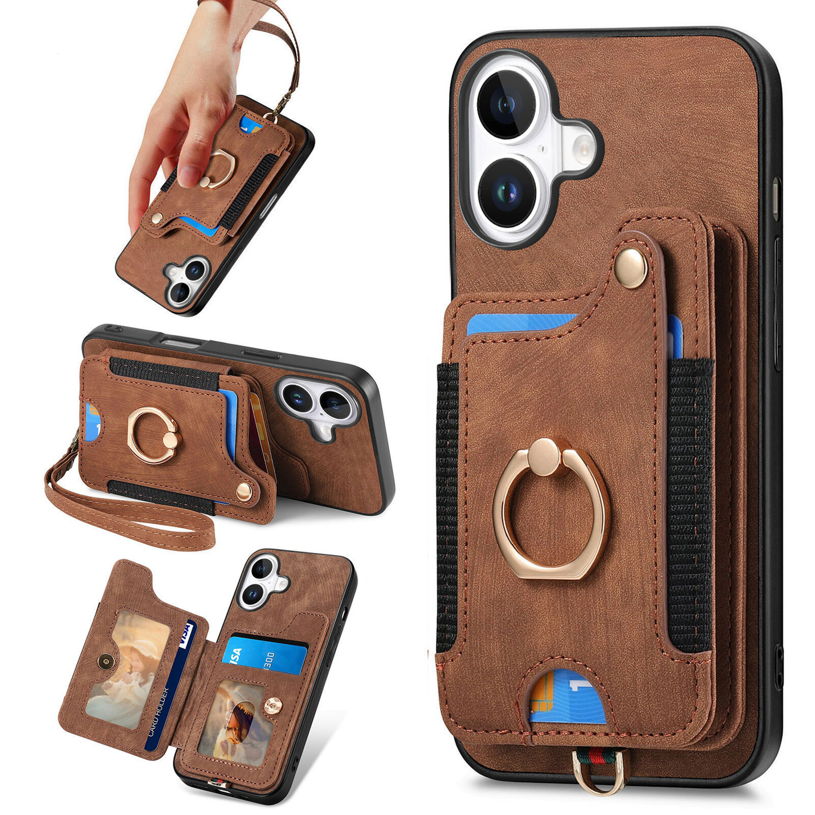 Ring Card Leather Phone Case For Samsung S25 S24 S23 S22 A17 A15 A56 A16 A14 A36