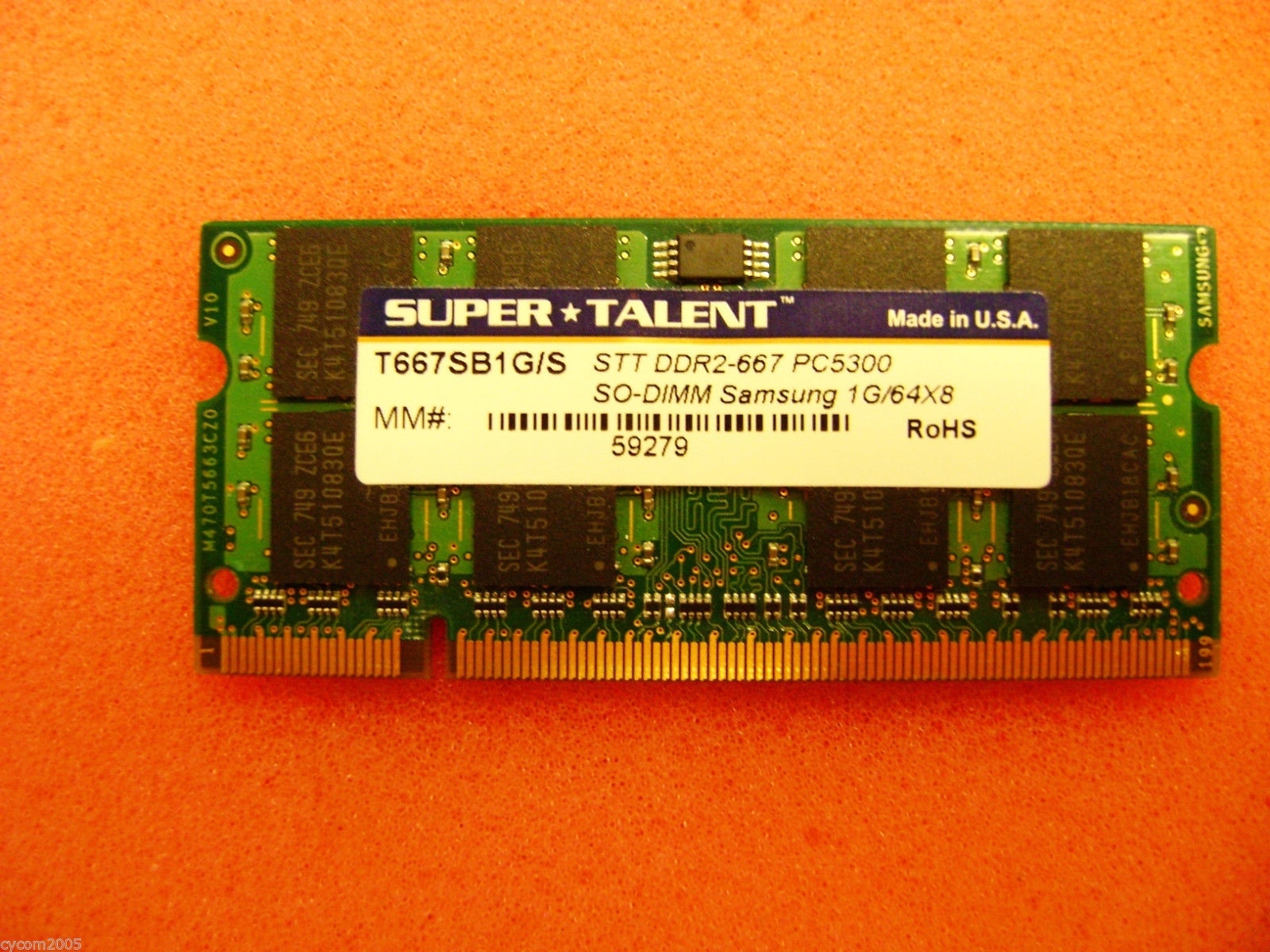 Super Talent DDR2-667 SODIMM 1GB Samsung Chip Notebook Memory  - 667SB1G/S