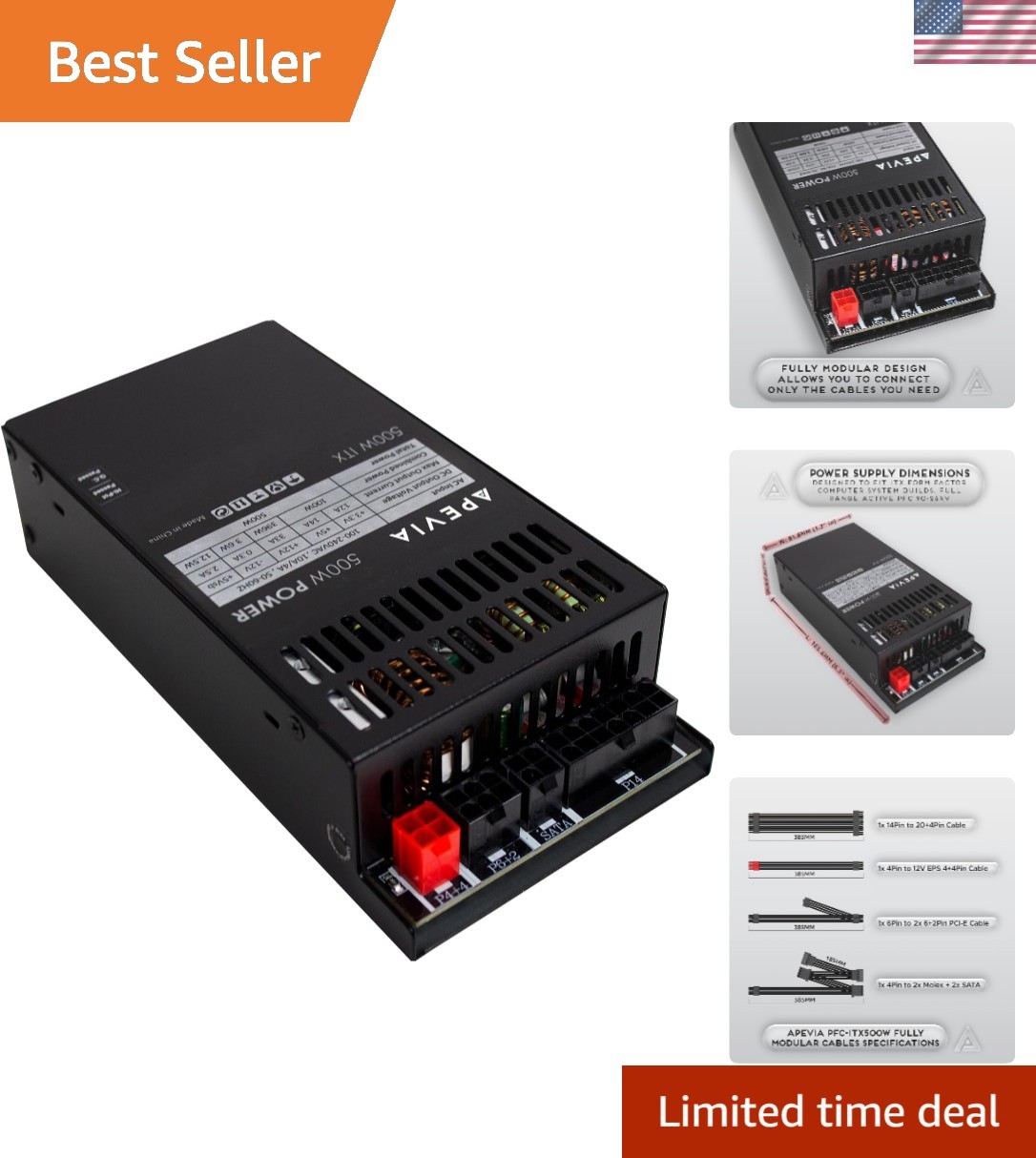 ITX- Fully Modular ITX 500W Power Supply, Active PFC 90-264V