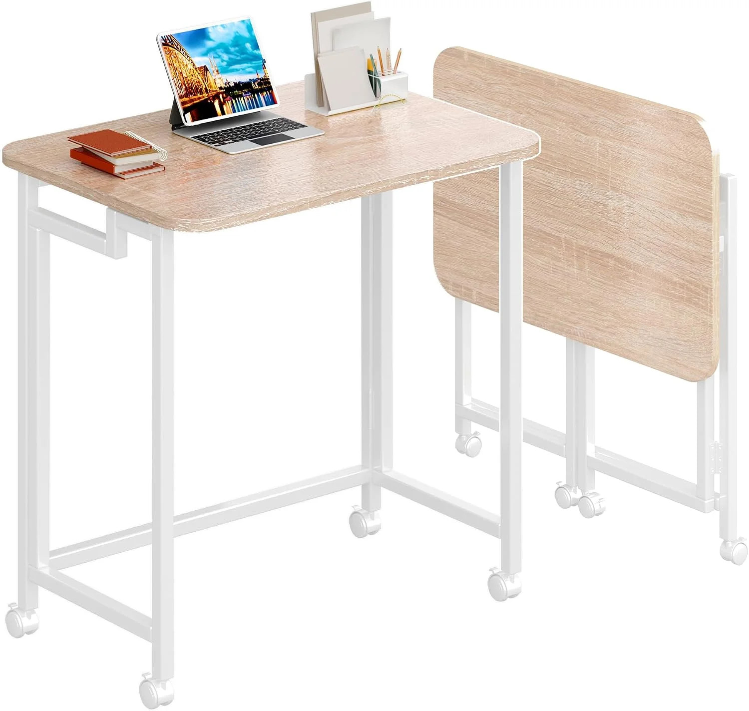 23.6" Mobile Small Rolling Computer Desk, Folding Laptop Cart Table with Wheels,