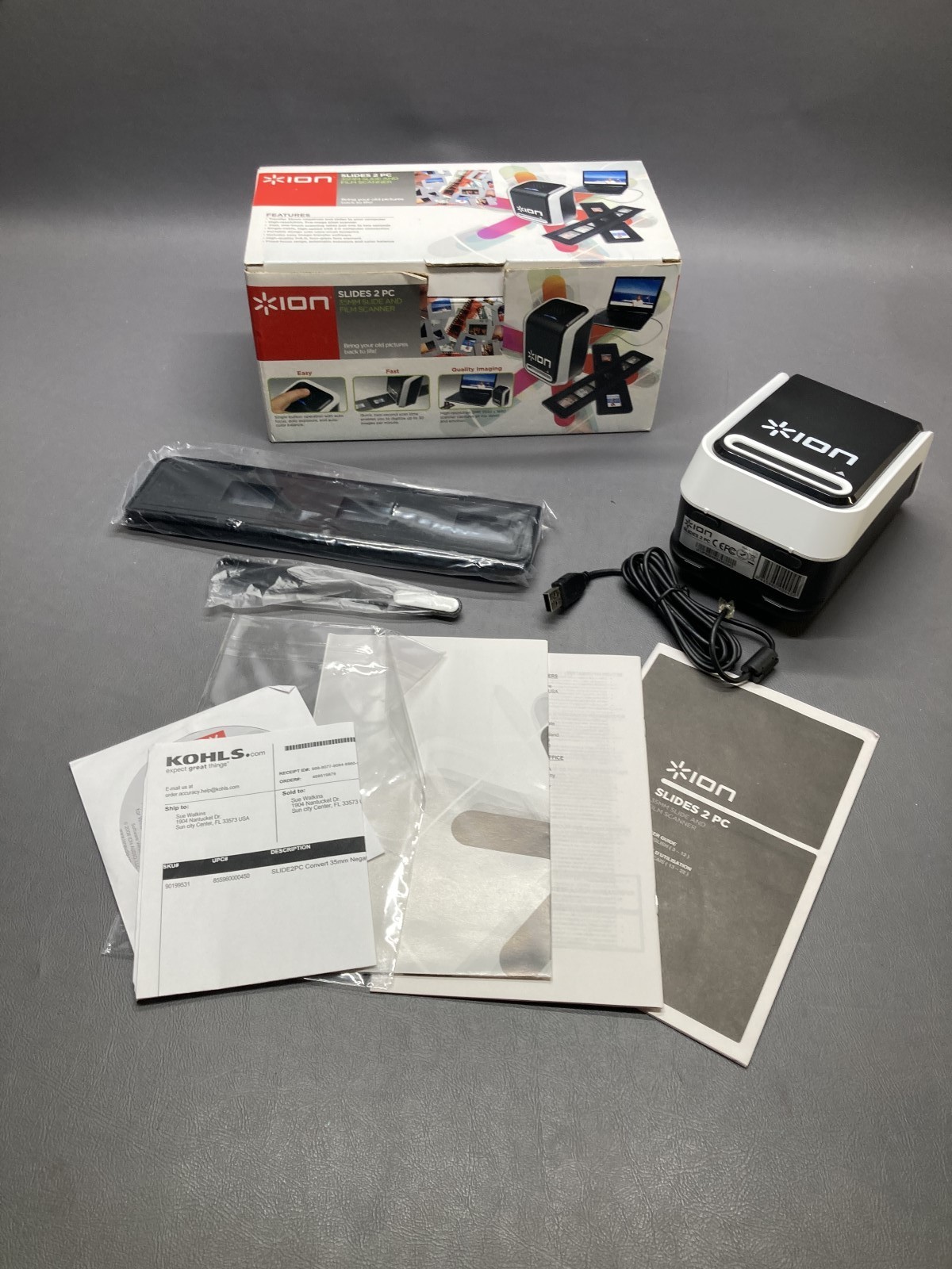 ION Slides 2 PC 35mm Film Slide Negative USB Scanner With Box Software & Holders