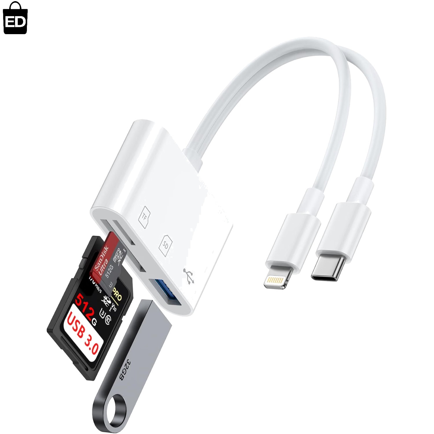 High-Speed USB C & Lightning Connector for Effortless File Transfers in White