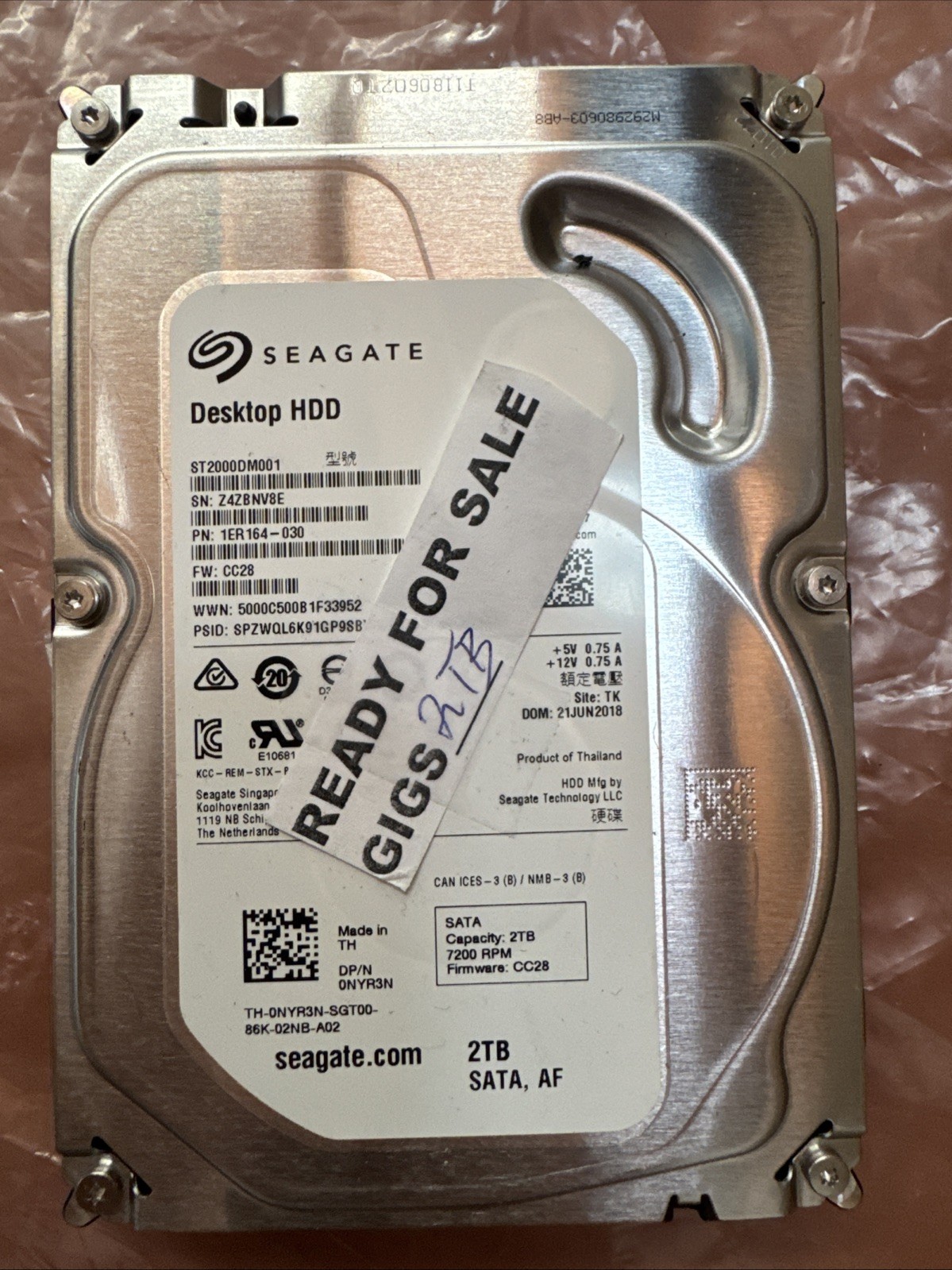 Seagate Desktop HDD 3.5" 2TB ST2000DM001 S.M.A.R.T. Tested